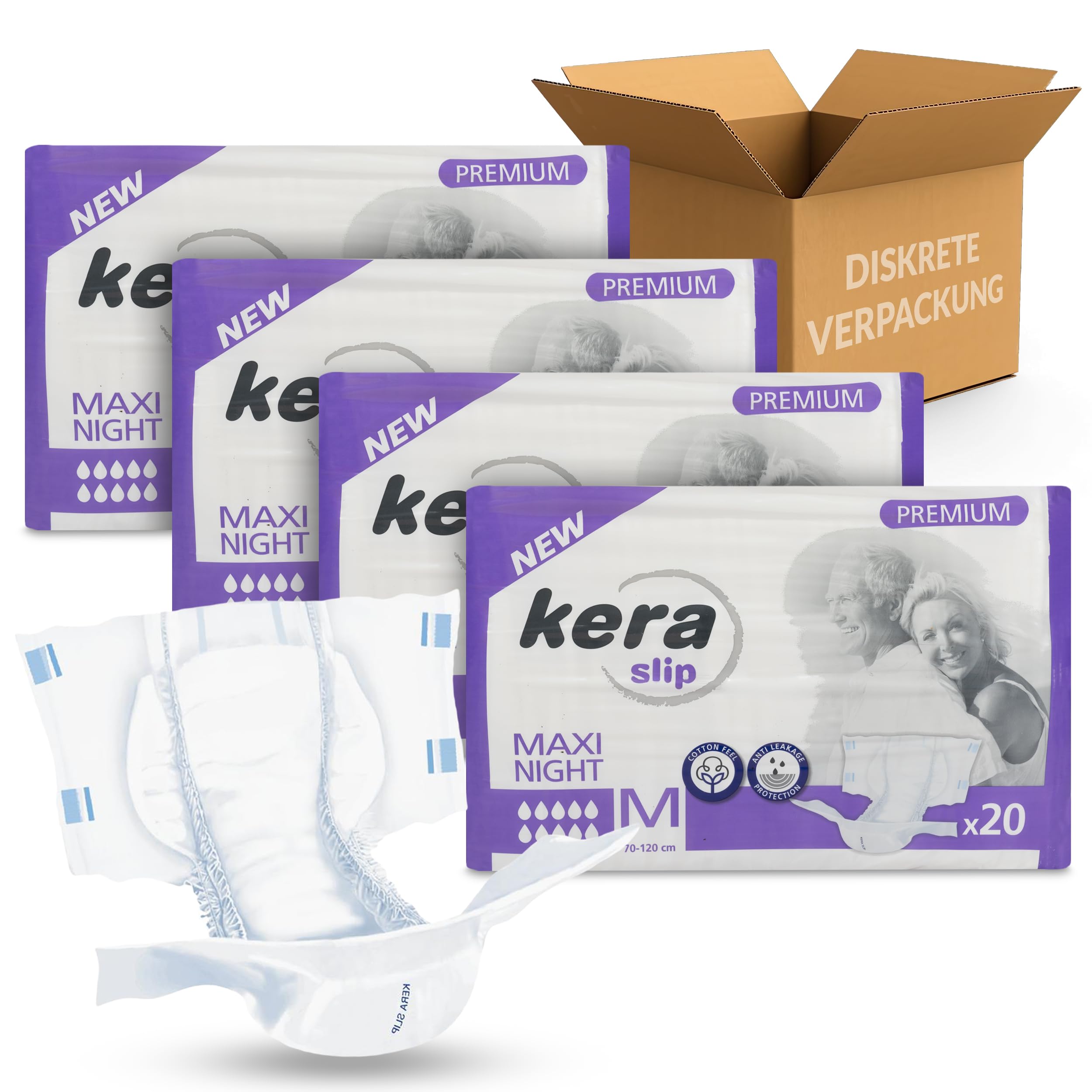 KERA® Premium Inkontinenz-Slip MAXI NIGHT - saugstarke Windeln für Erwachsene [MIT AUSLAUFSCHUTZ] - Atmungsaktive Erwachsenen Windel für die Nacht - 80 Stück - L - Vorteilspack