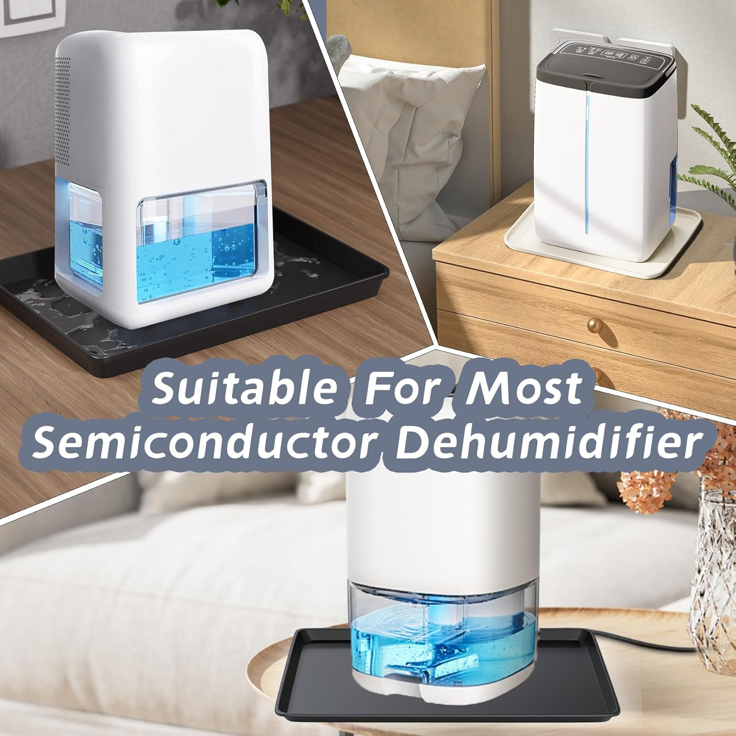 Flamorrow Dehumidifier Mat, Hard Plastic Drip Pan for Home and Basement Dehumidifiers, Dehumidifier Tray with Raised Edge for Leaks, Prevents Water from Pooling Underneath, Black, 13"x9"