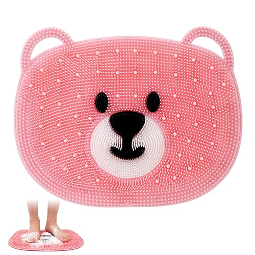 EaTubano Foot Scrubber for Shower - Silicone Exfoliating Bath Mat with Non-Slip Suction Cups, Dead Skin & Callus Remover for Feet - Men & Women, 14.5" x 11" (Pink) - Pink - M