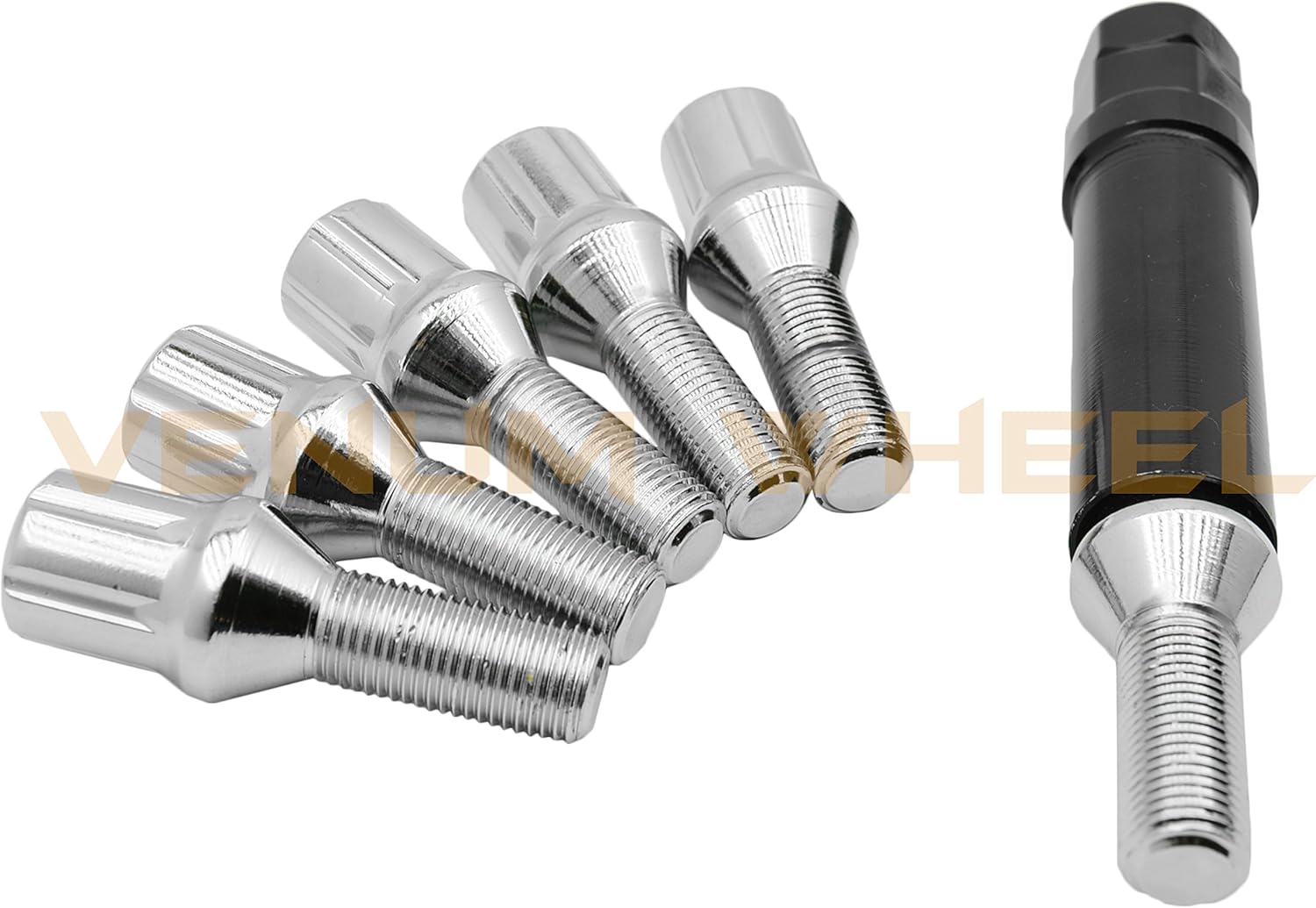 20 Pc Locking Chrome Spline Tuner Lug Bolts 12x1.25 W/ 2 Key Sockets (33 MM Extended Length) Cone Seat