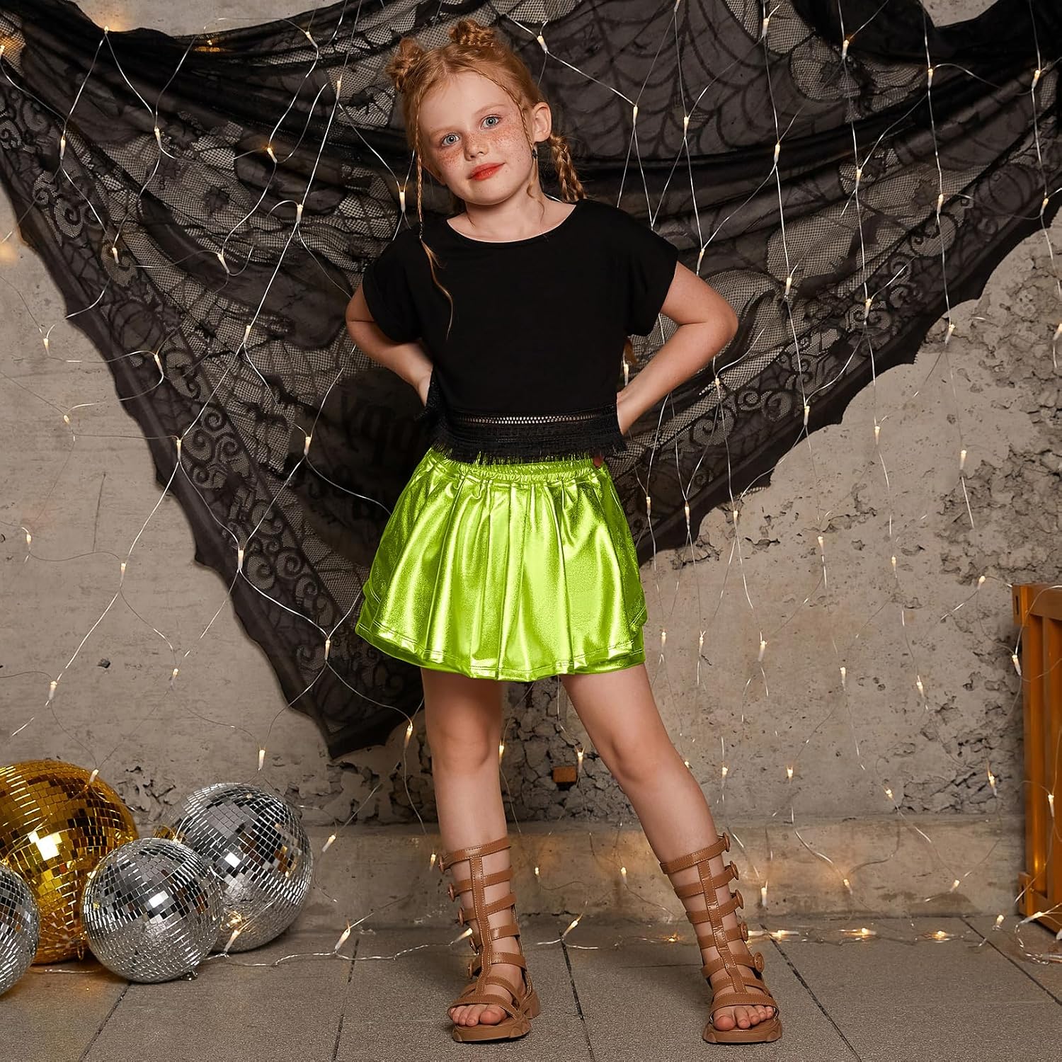 Perfashion Girls' Metallic Skorts Sparkly Shorts Shiny Dance Skirt with Pockets 4-13 Years