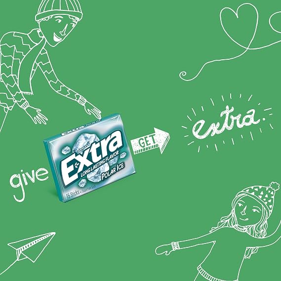 EXTRA Gum Polar Ice, Sugarfree Mint Chewing Gum Bulk Pack, 15 Count, 3 Pack