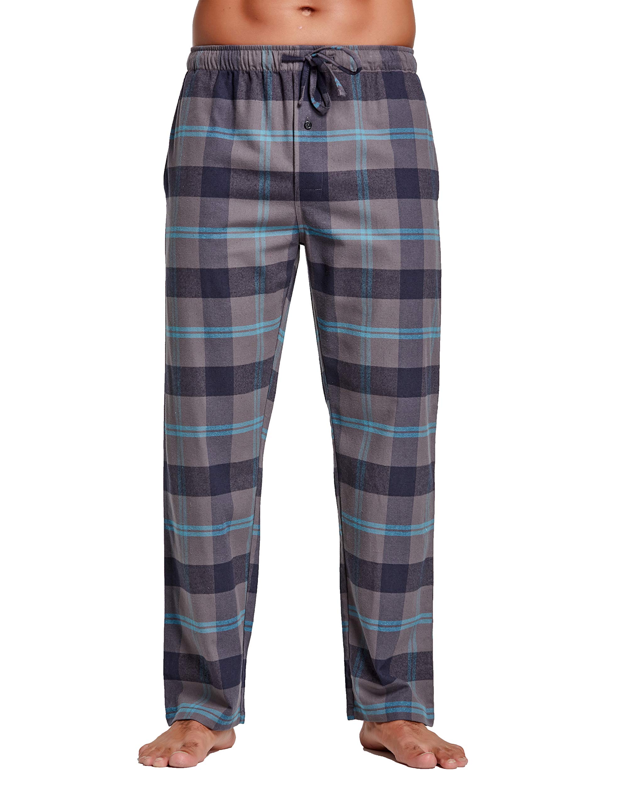 CYZ Men's 100% Cotton Super Soft Flannel Plaid Pajama Pants,Grey Navy Plaid Plaid,Small