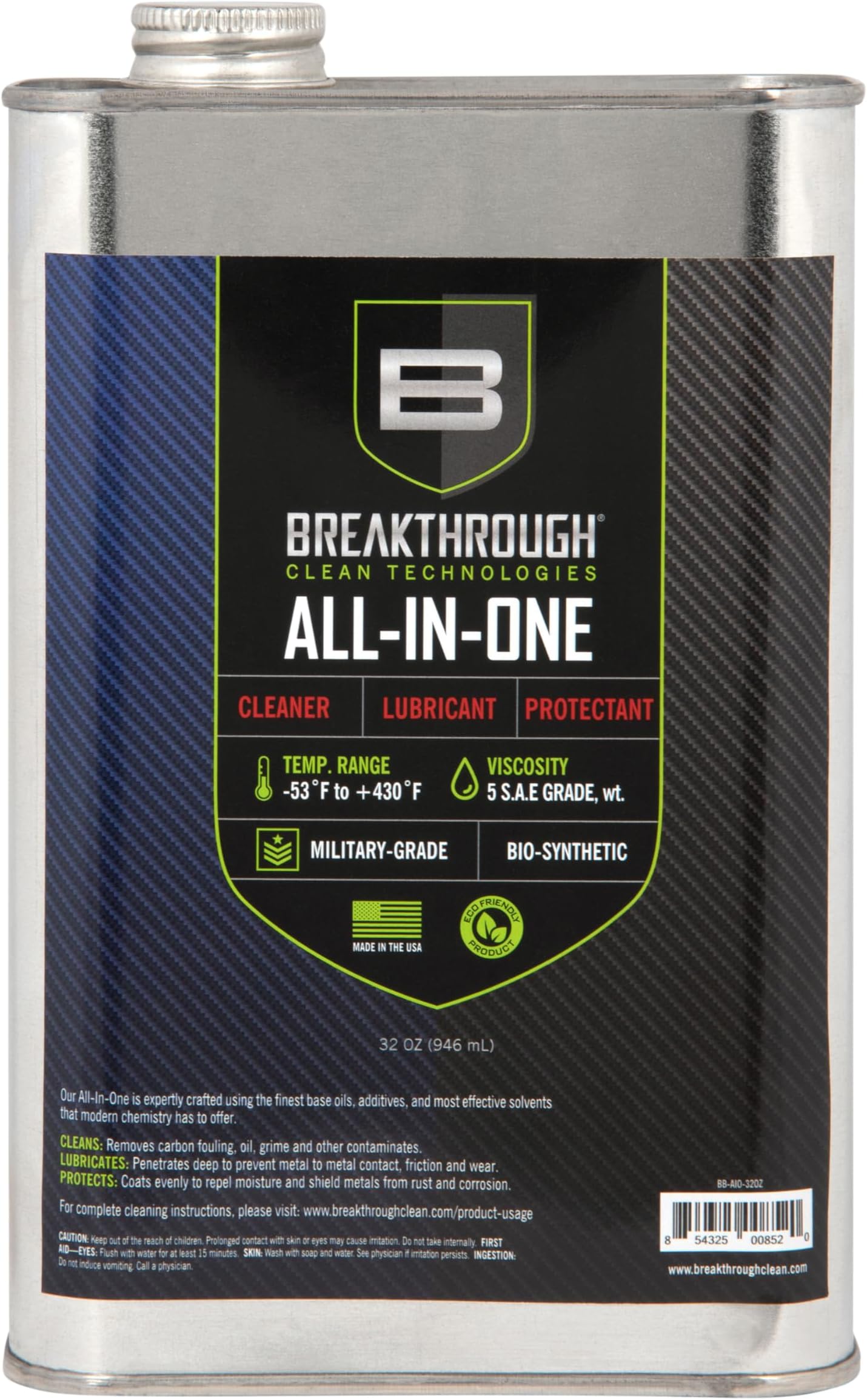 Breakthrough Clean All-in-One (CLP) Cleaner - Battle Born Bio-Synthetic Gun Cleaning Lubricant and Oil Protectant - Perfect for Handguns and Rifles - 32oz Spray Bottle