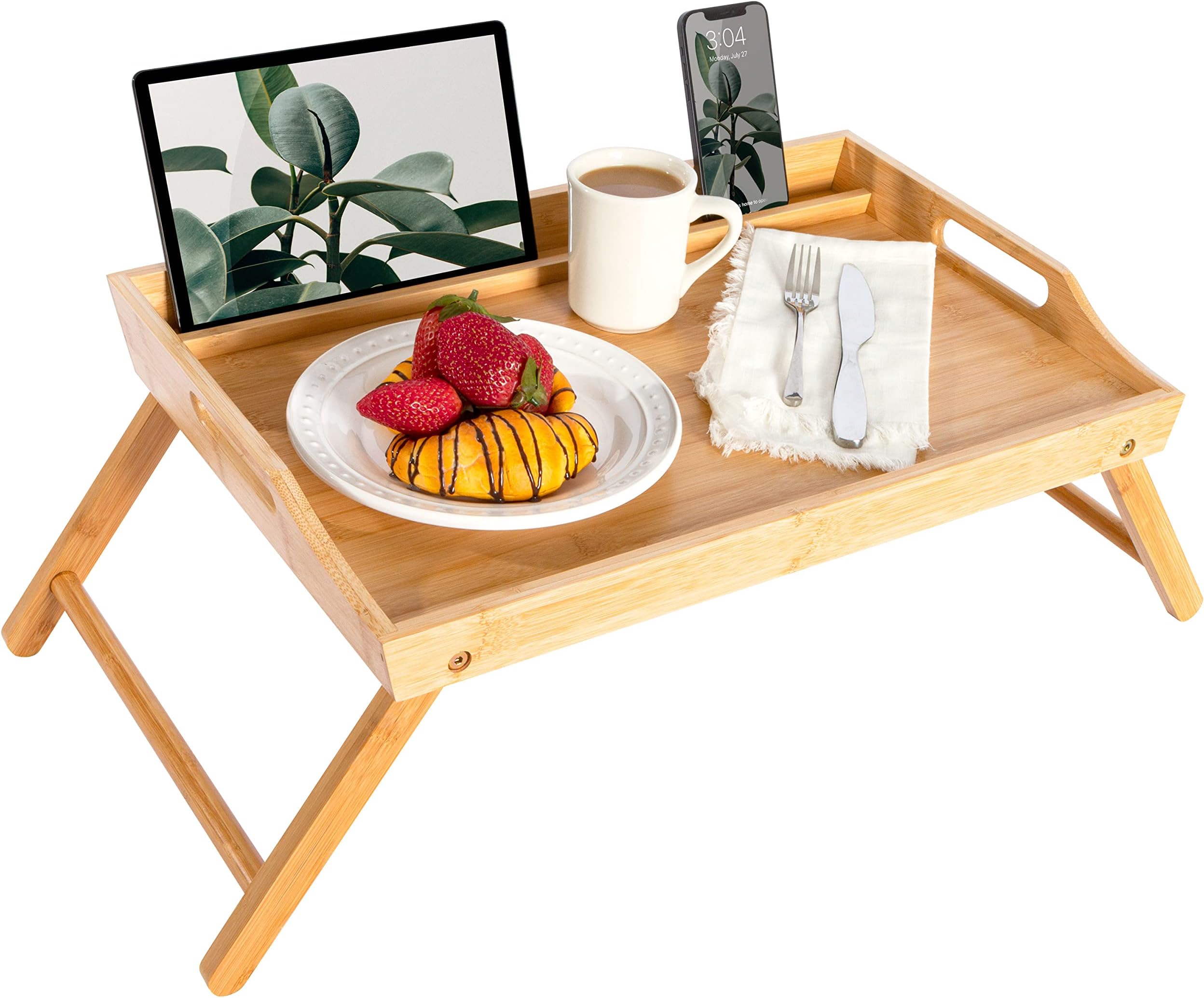 ROSSIE HOME Bamboo Bed Tray with Phone Holder, Extra Large Lap Desk for Laptops up to 17.3 Inches – Natural – Style No. 78107
