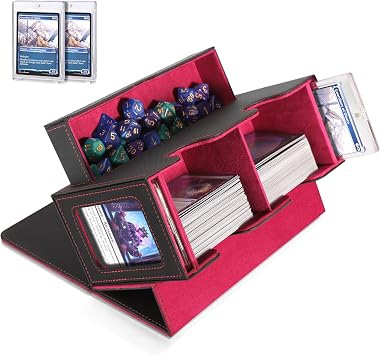 Miroddi MTG Deck Box, MTG Commander Card Deck Box with Commander Display | Fits 250+ Single Sleeved & 200+ Double Sleeved Cards, 3 Dividers 2 card holder for MTG/PTCG/OPTCG/Sports Cards, Black & Red
