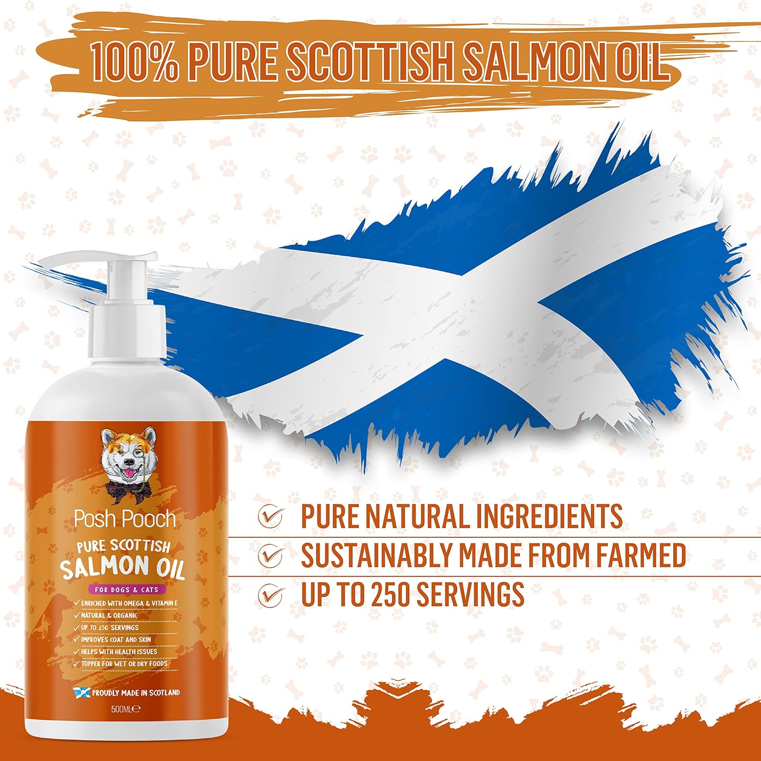 Scottish Salmon Oil For Dogs & Cats Natural Omega 3,6,9 With Vitamin E, Pure Fish Oil Promotes Shiny Coats, Enhanced Appetite - Image 3