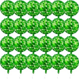 24 PCS 18 Inch Green Pixel Themed Foil Balloons-Happy Birthday Balloon Set for Vibrant Party Decorations, Durable & Reusable Foil Mylar Balloons,Perfect for Birthday Party Supplies(Green)