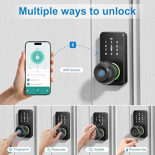 Miniatura 3 de Cerradura de puerta inteligente con perilla, cerradura de huellas dactilares sin llave con teclado de pantalla táctil, perilla electrónica cerradura