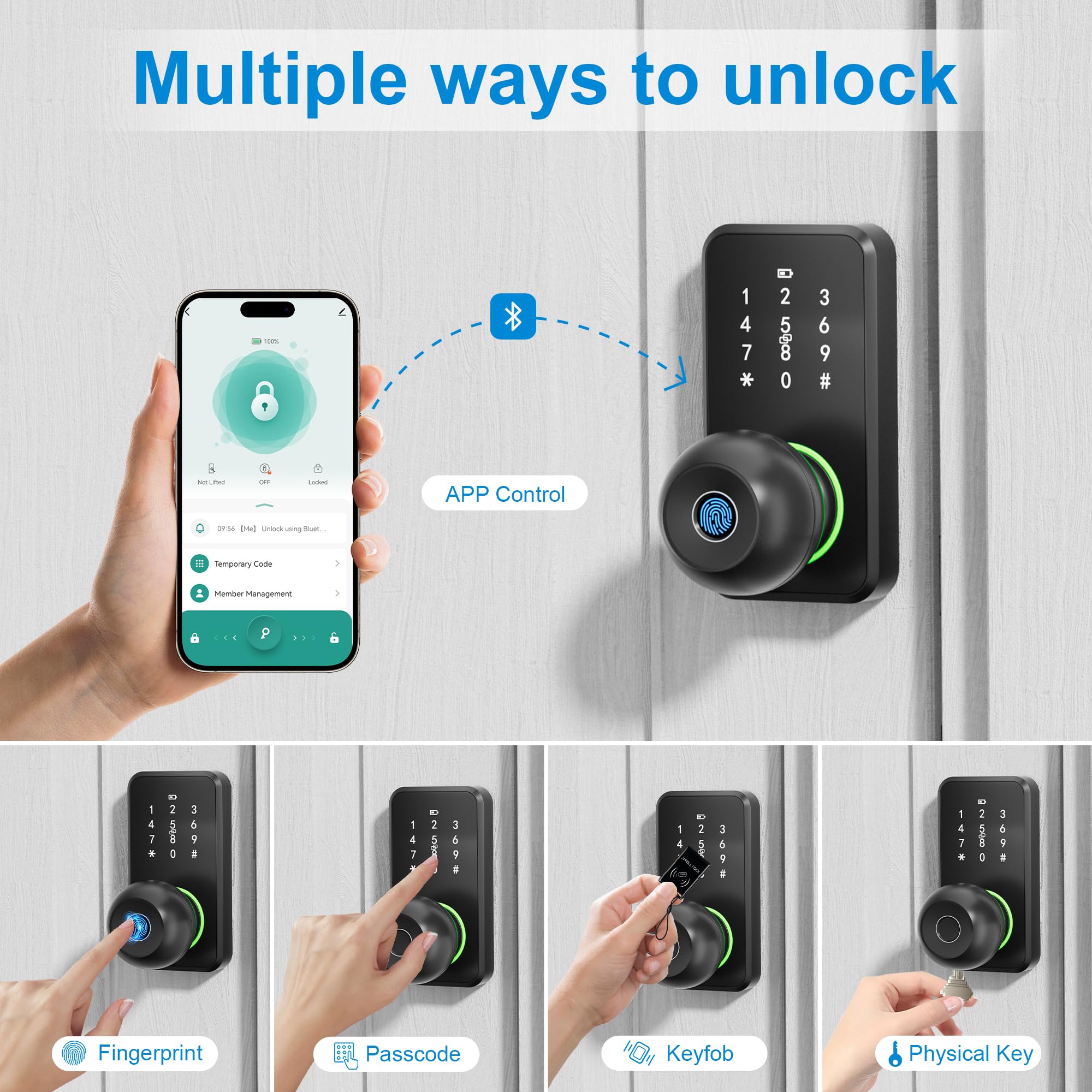 Serrure de porte intelligente avec bouton, serrure à empreintes digitales sans clé avec clavier tactile, bouton électronique pour porte d'entrée, installation facile