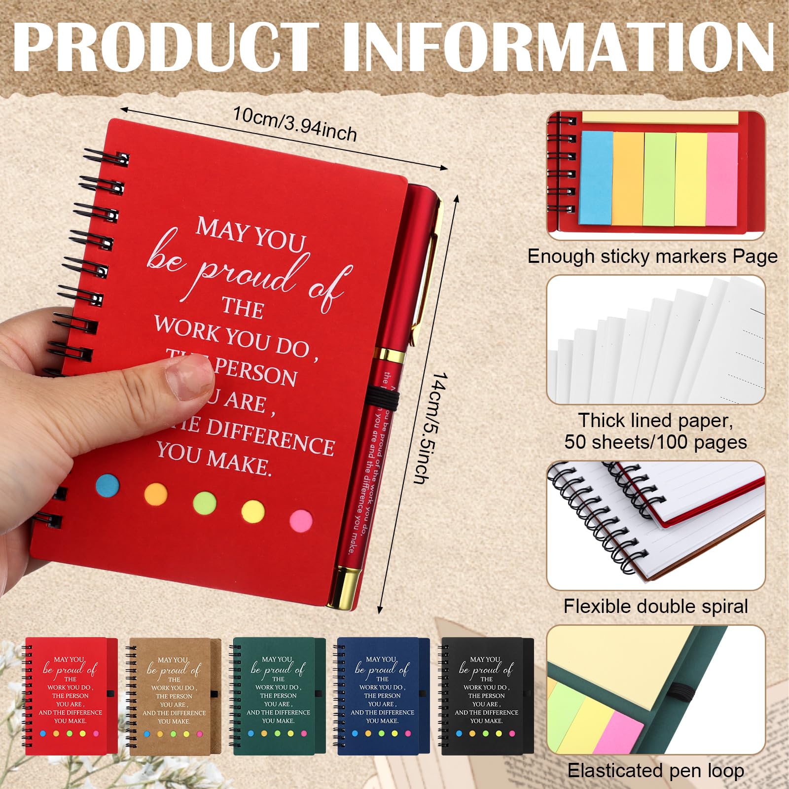 10 Sets Inspirational Spiral Notebook with Motivational Ballpoint Pens Thank You Gift for Coworkers Employee Appreciation Gifts Bulk Leaving Gifts for Colleagues Nurse Teacher Volunteer Team - Image 2