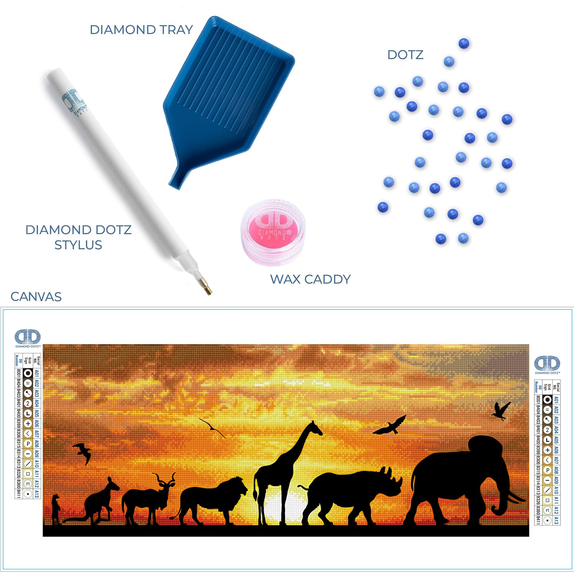 DIAMOND DOTZ DD9.055 - Kit per pittura con diamanti 5D in stile africano, set creativo con 18.910 pietre a mosaico diamantate, circa 72 x 22 cm, kit fai da te per adulti e bambini a partire da 8 anni