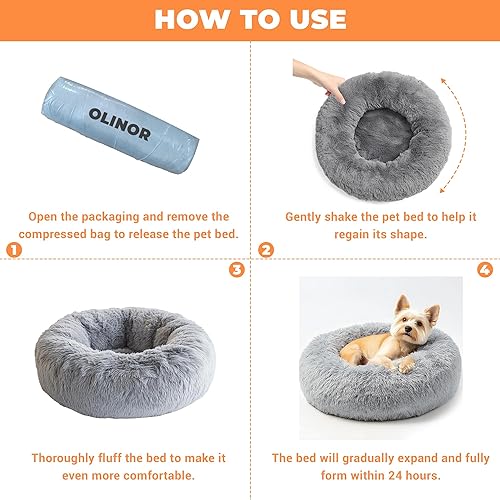 Miniatura 5 de Cama calmante para mascotas con forma de dona, antiansiedad, lavable a máquina, felpa de lujo, antideslizante y resistente al agua, 20 pulgadas para