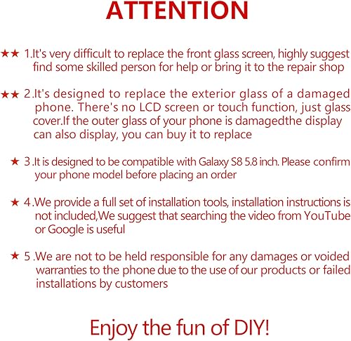 Miniatura 7 de Reemplazo de pantalla frontal de vidrio para Galaxy S8  Compatible con Samsung Galaxy S8 G950 Series 5.8 pulgadas y kit completo de herramientas de