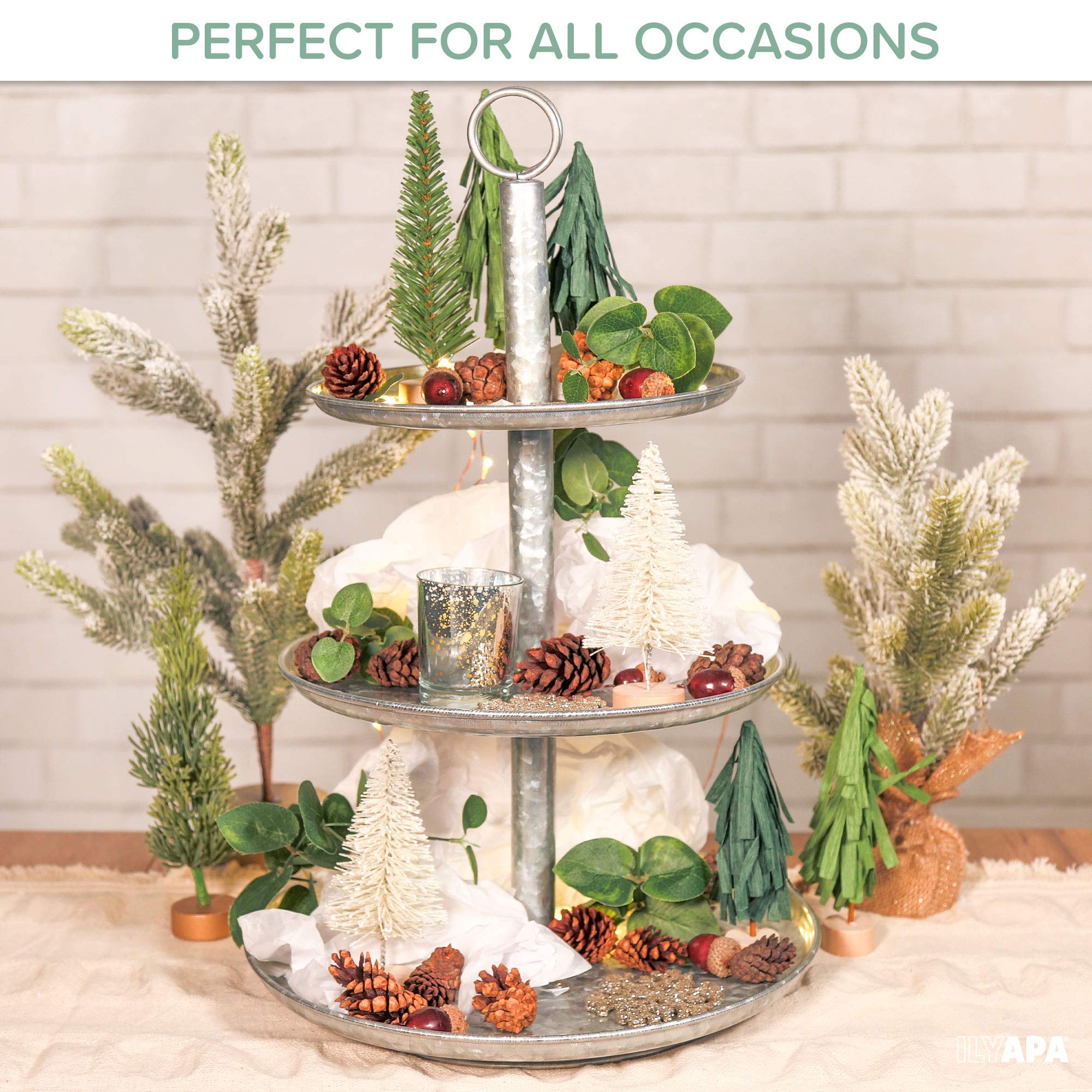 Ilyapa Galvanized Three Tier Serving Stand - 3 Tiered Metal Tray Platter for Cake, Dessert, Appetizers & More