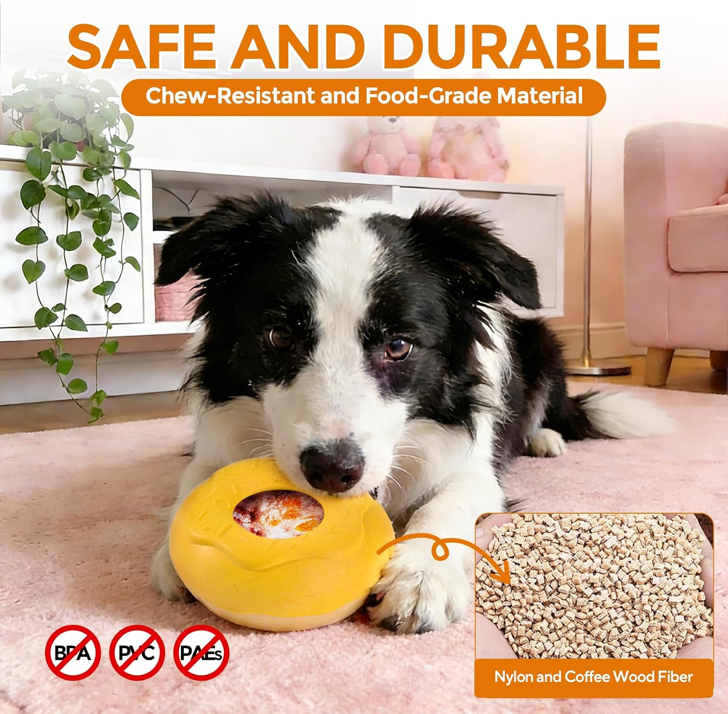 LIFLIX Frozen Dog Enrichment Toy for Aggressive Chewers, Indestructible Dog Treat Toy to Keep Them Busy, Interactive Dog Toys for Large Dogs, Doughnut-Shaped, Yellow image 5