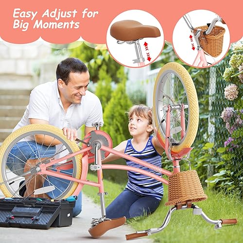 Miniatura 6 de 67i Bicicleta Cruiser para niñas de 12 a 20 pulgadas, bicicleta cómoda de doble suspensión con cesta y película reflectante, asiento ajustable y
