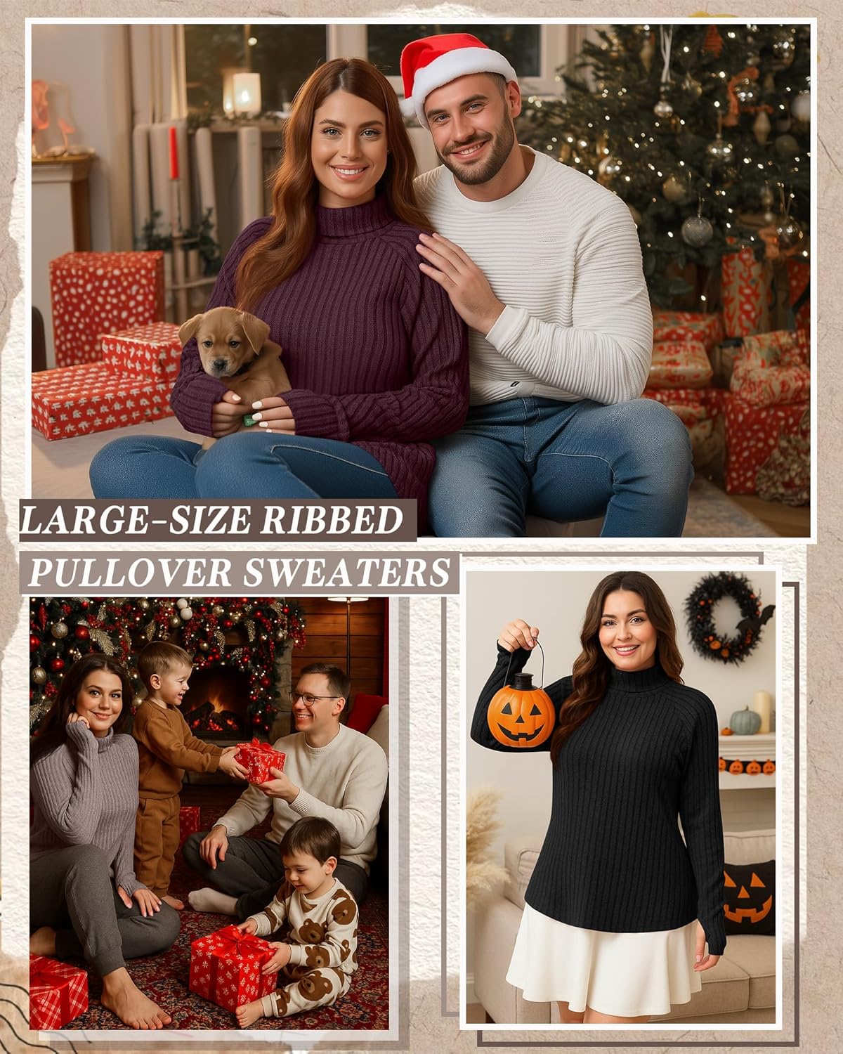 Ficerd 3 Pack Women's Plus Size Turtleneck Sweater Tunics, Long Sleeve Thumbhole Ribbed Tops Curved Hem Loose Pullover Shirts - Image 6