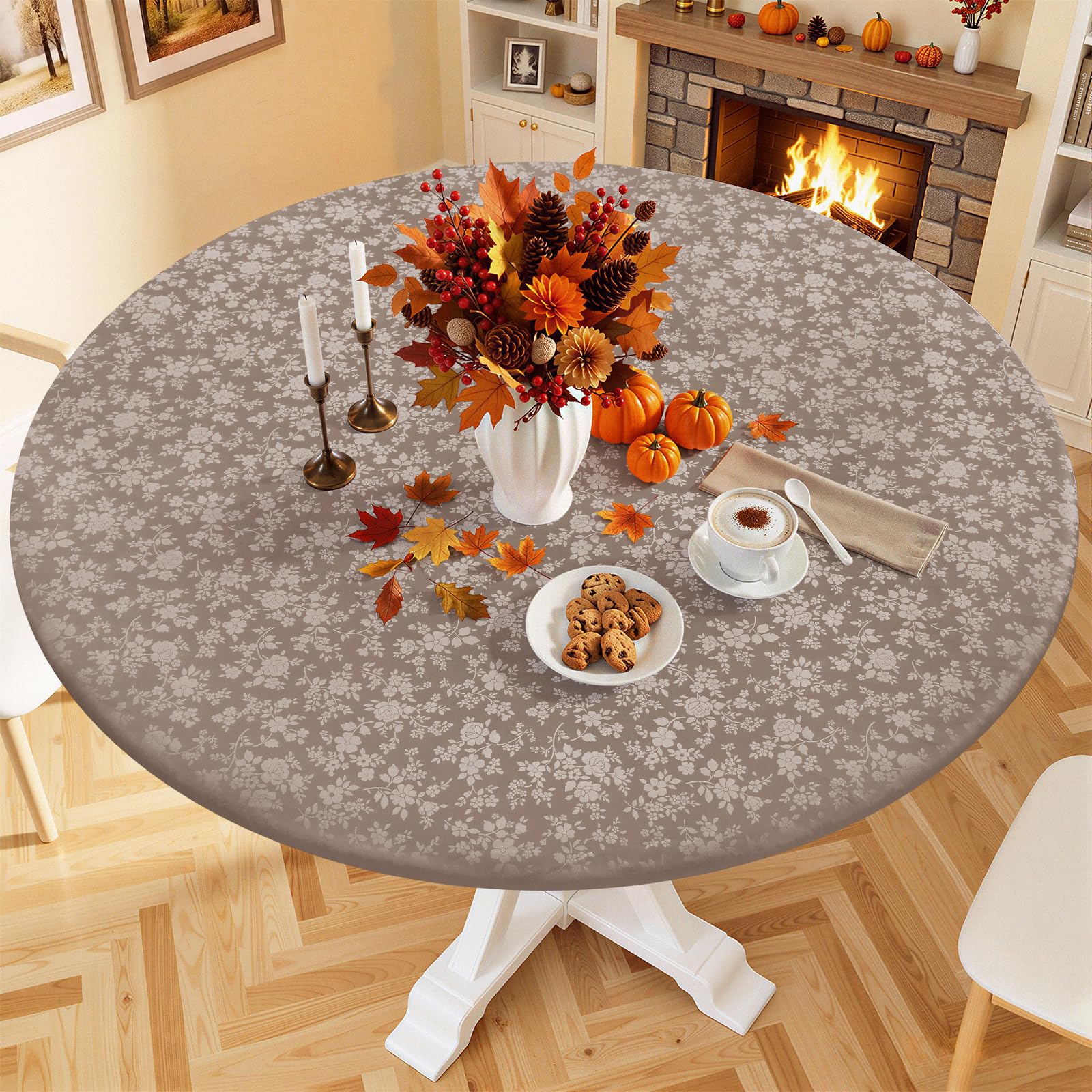 Smiry Waterproof Heavy Duty Vinyl Fitted Tablecloth for 36"-44" Round Table