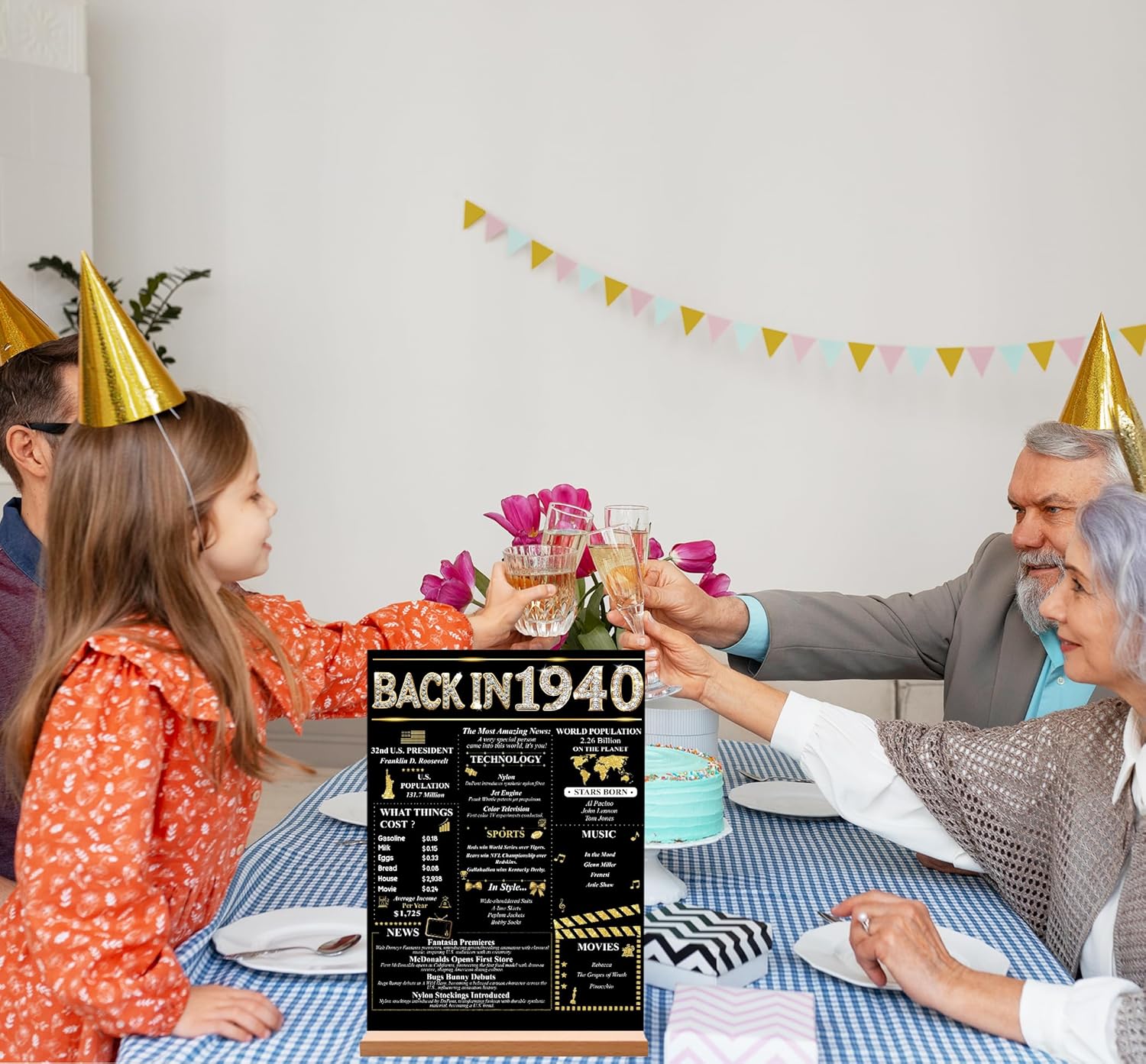 85th Birthday Party Decorations for Women Men, Black Gold Back in 1940 Birthday Decor Poster Acrylic Table Sign, 85th Birthday Party Supplies, Double-Sided - Image 5