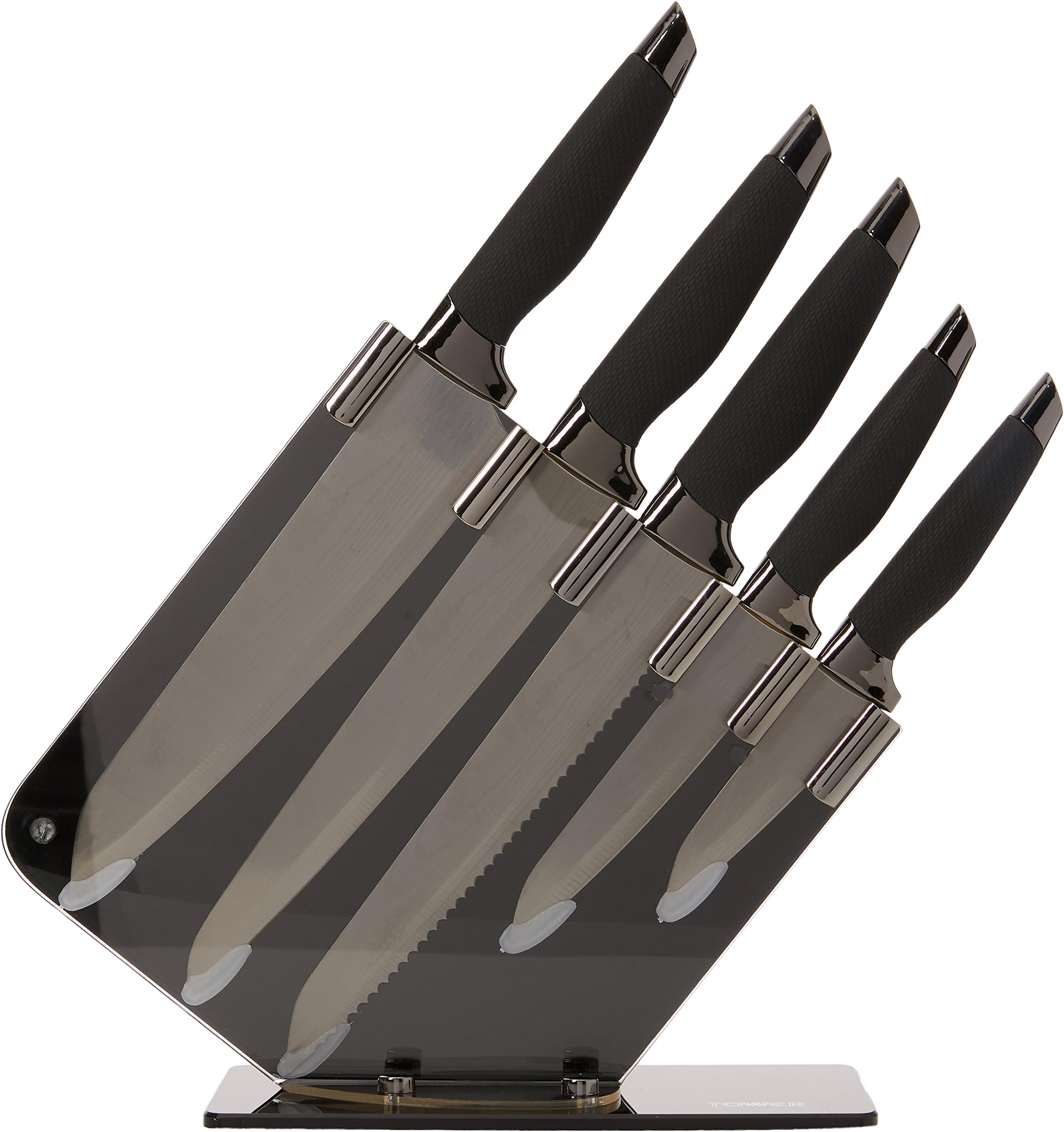 Tower T851012G Scandi 5 Piece Kitchen Knife Set and Block, Grey