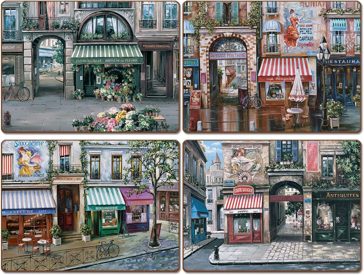 Village Square Premium Decorative Hardboard Tabletop Placemats 4-Pack Manufactured in The USA Heat Tolerant and Easily Wipes Clean