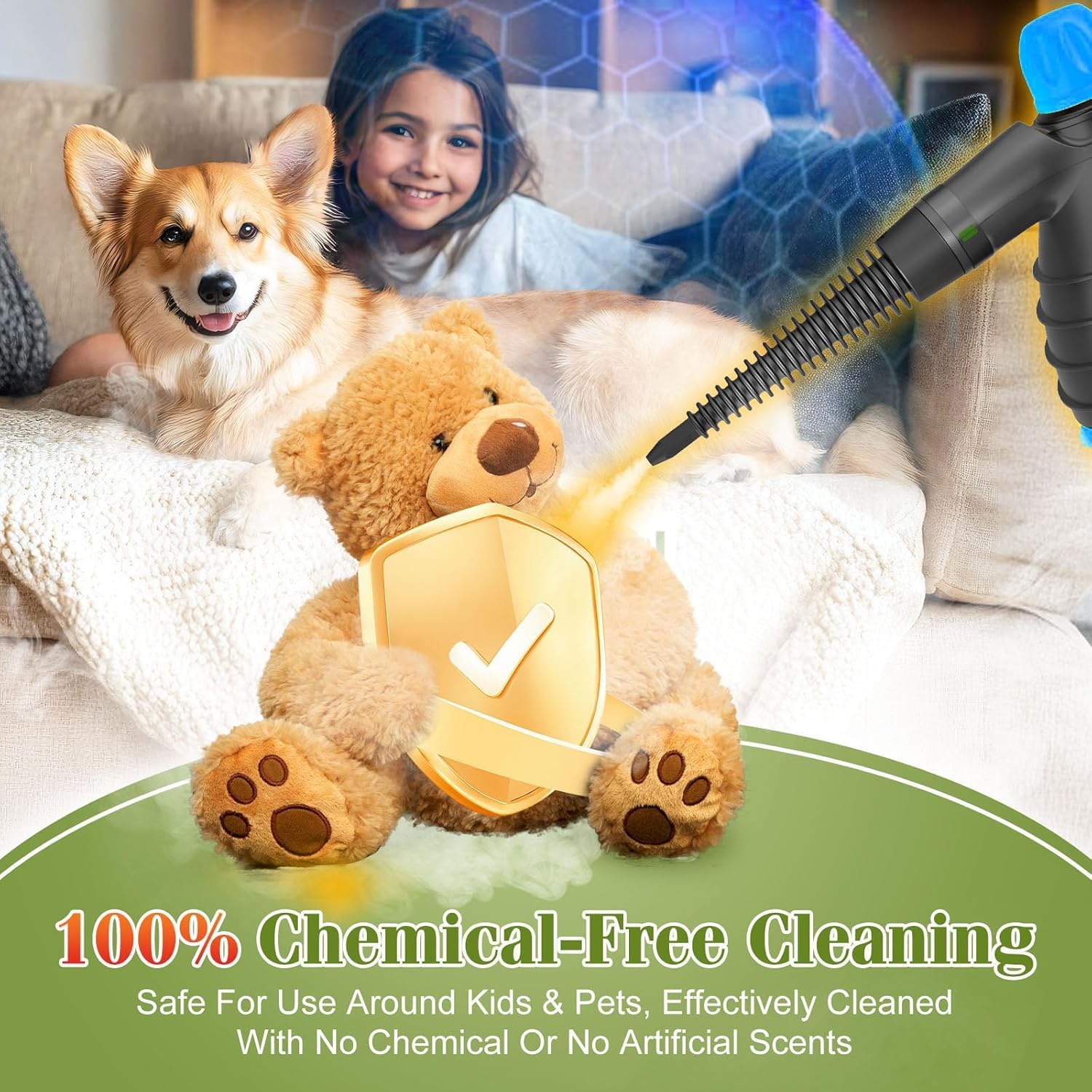 Deep Clean Steam Cleaner, Fast Heating Efficient Cleaning Multi-Purpose Handheld Steamer for Cleaning, Pressurized Multi-Surface Steam Cleaner for Home, Car, Upholstery, Floor, Grout, Couch and Grease