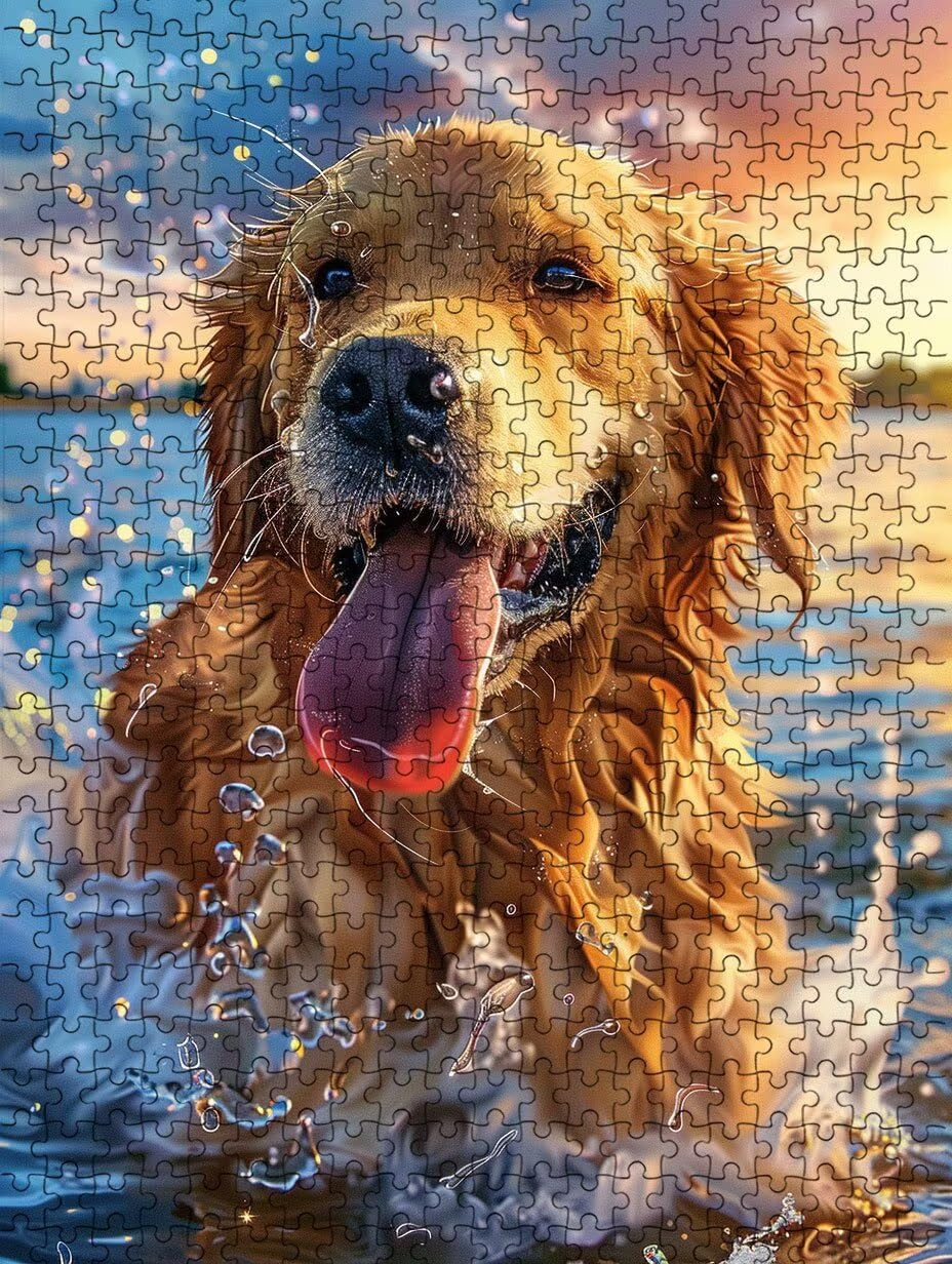 Goldener Hund Süß Puzzle 5000 Teile Erwachsene, Jigsaw Puzzle 5000 Teile, Komplex Herausfordernd Puzzles, Familie Spiele, Impossible Klassische Puzzles, für Wanddekoration und Geschenke FNKL2-595