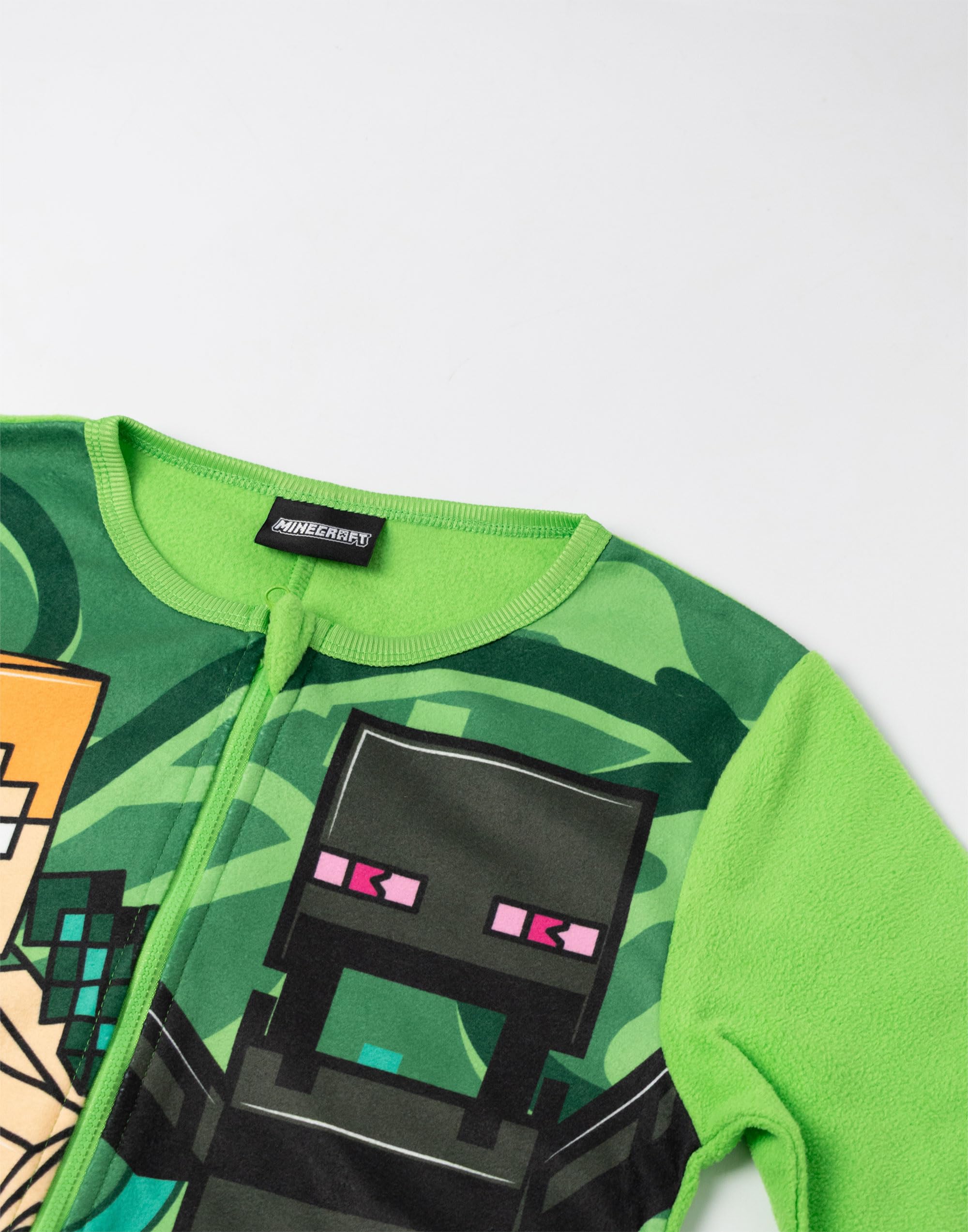 Minecraft Mono Verde con Cremallera Creeper para niño | Pijama de Microfibra de Manga Larga con Estampado de Steve y Enderman | Pijama Infantil Gamer | Ideal para Dormir y Relajarse