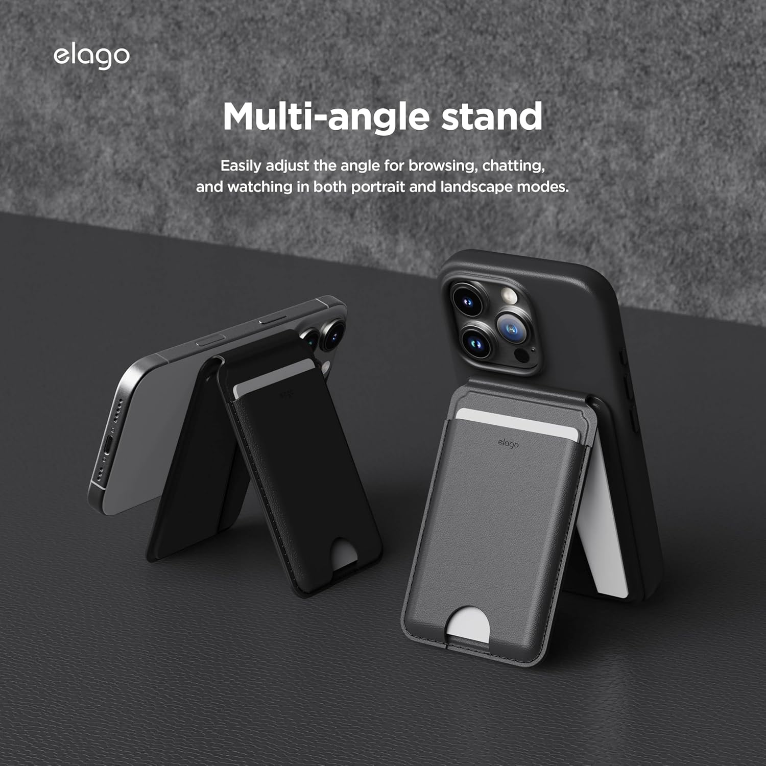 elago Magnetic Wallet Stand Compatible with MagSafe for iPhone - Vegan Leather, Adjustable Stand Type Phone Wallet, Multi-Angle, Card-Pressing mechanism (Black) - Image 7