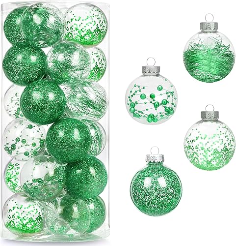 AMS Adornos de Bolas de Navidad Transparentes de 24ct, 2.36''60mm Bolas Colgantes de Navidad Irrompibles, Juego de Esferas para Árbol de Navidad con