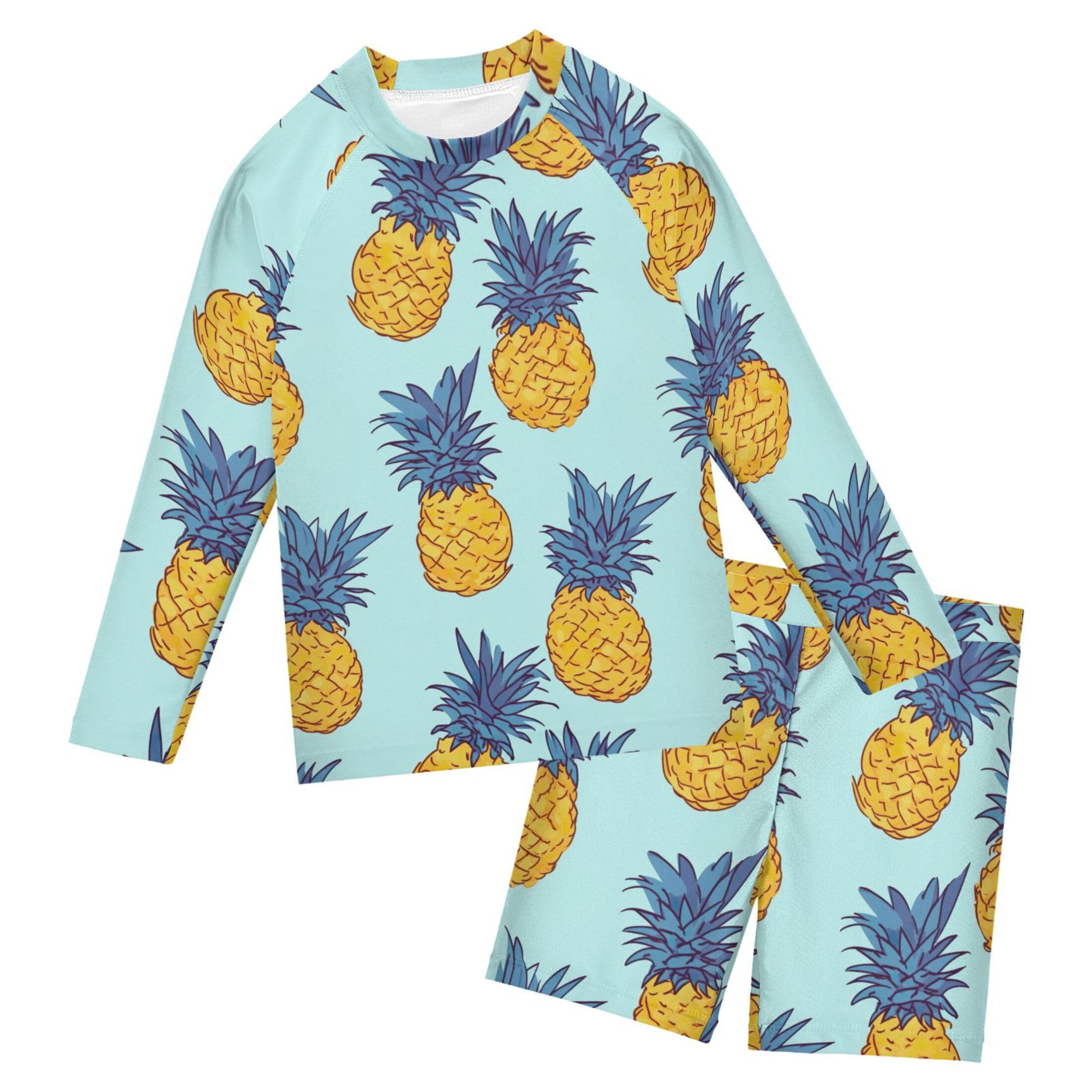 Pineapple Fruit Summer Toddler and Baby Boys' 2-Piece Swimsuit Trunk, Long Sleeve Rashguard Bathing Suit B0403888
