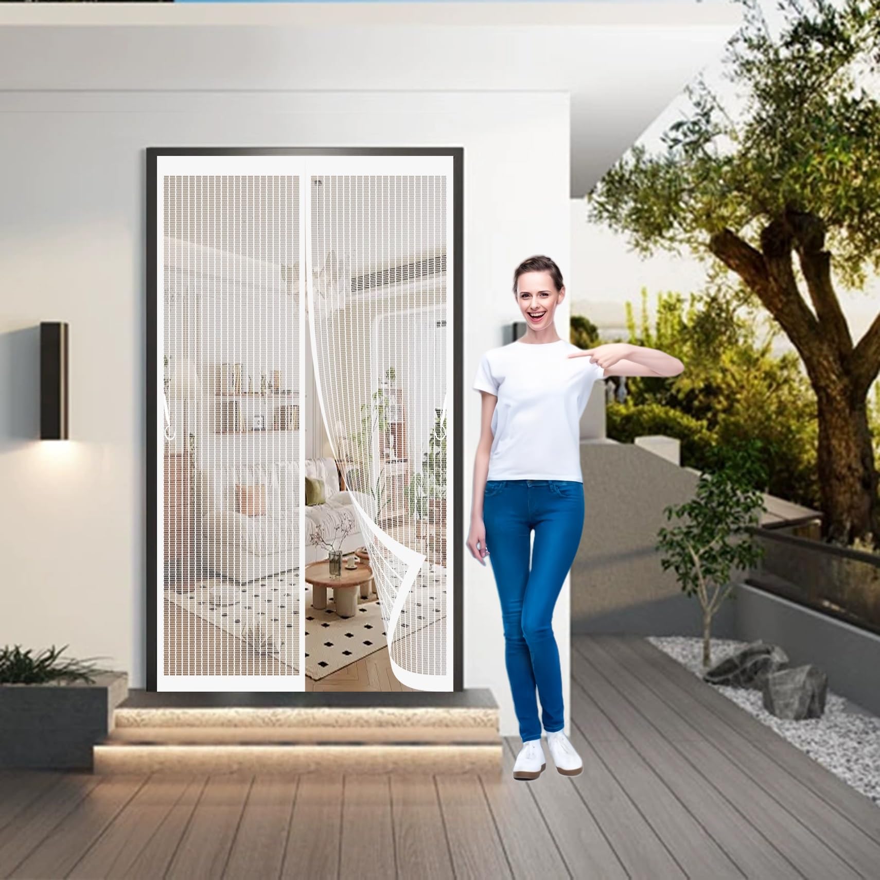 Moustiquaire porte anti-insectes magnétique blanche 130x225 cm maille fine