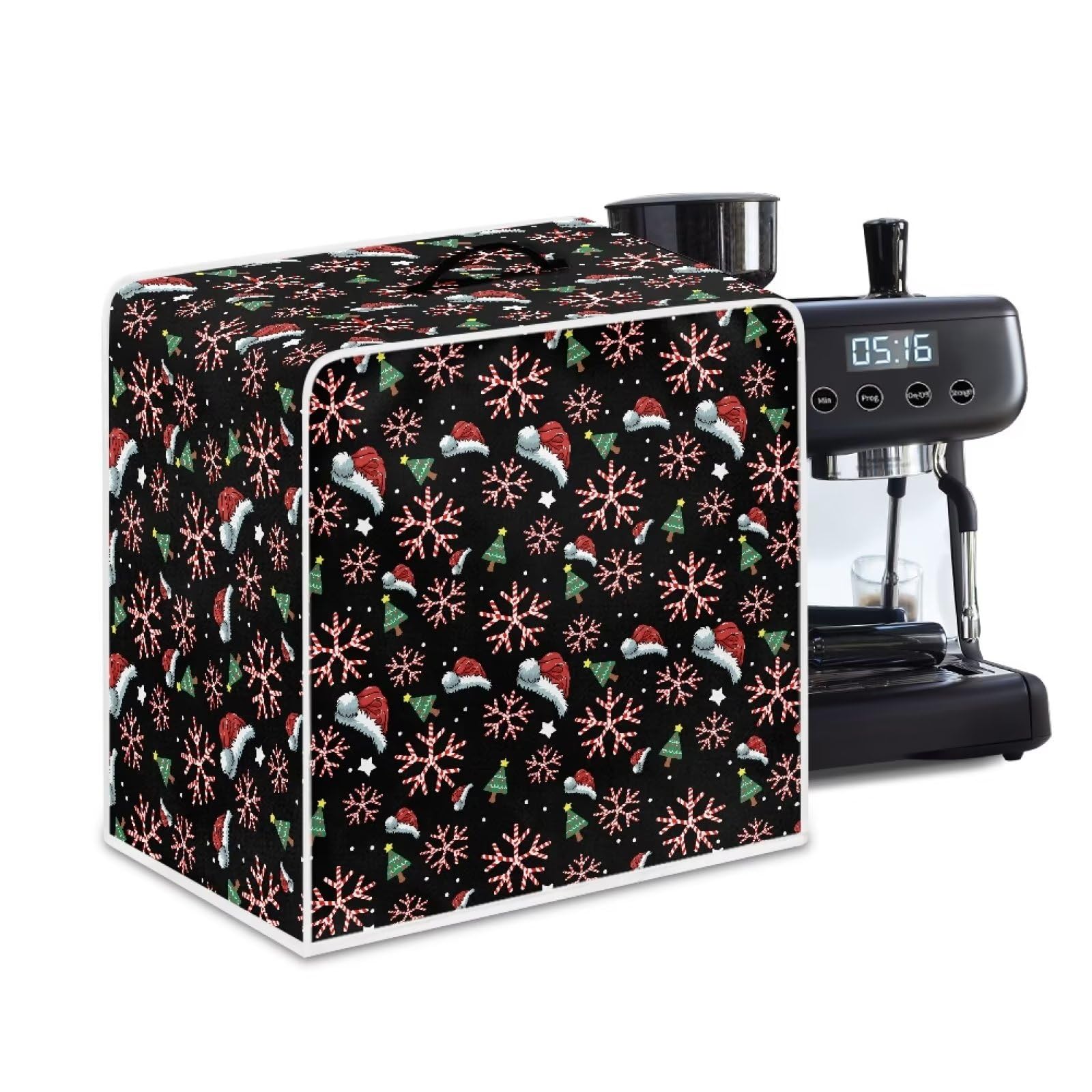 NETILGEN Coffee Maker Cover Home Kitchen Countertop Appliances Cover Fits for Most Standard Coffee Makers, Keep Coffee Maker Free from Stain Liquid Fingerprint, Christmas Hat Snowflakes — image 1