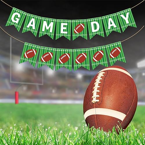 Vista 7 de Doumeny 2 pancartas de arpillera de fútbol americano para fiesta deportiva, guirnalda de banderines de fútbol americano para cumpleaños, baby