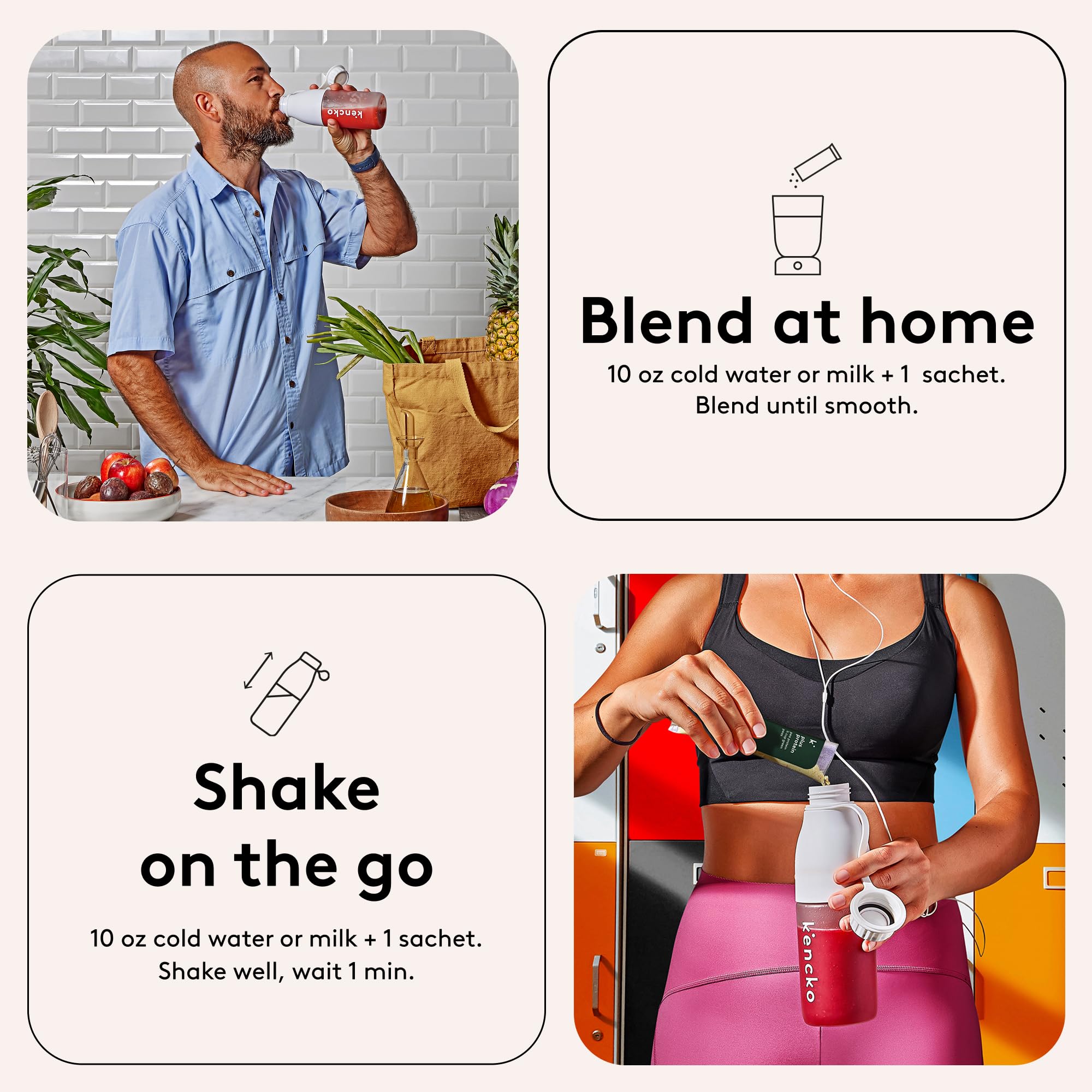 Kencko kit smoothie instantané en poudre | mélange superfood fruits & légumes lyophilisés | boisson vegan, sans produits laitiers, sans sucre ajouté | 16 sachets, 4 saveurs
