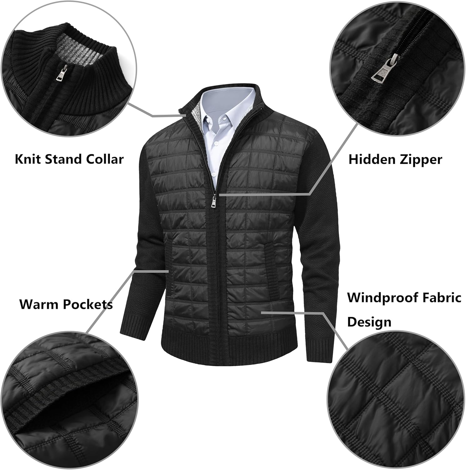 VtuAOL Men's Cardigan Sweaters Casual Full Zip Sweaters Knitted Cardigan with Pockets - Image 3