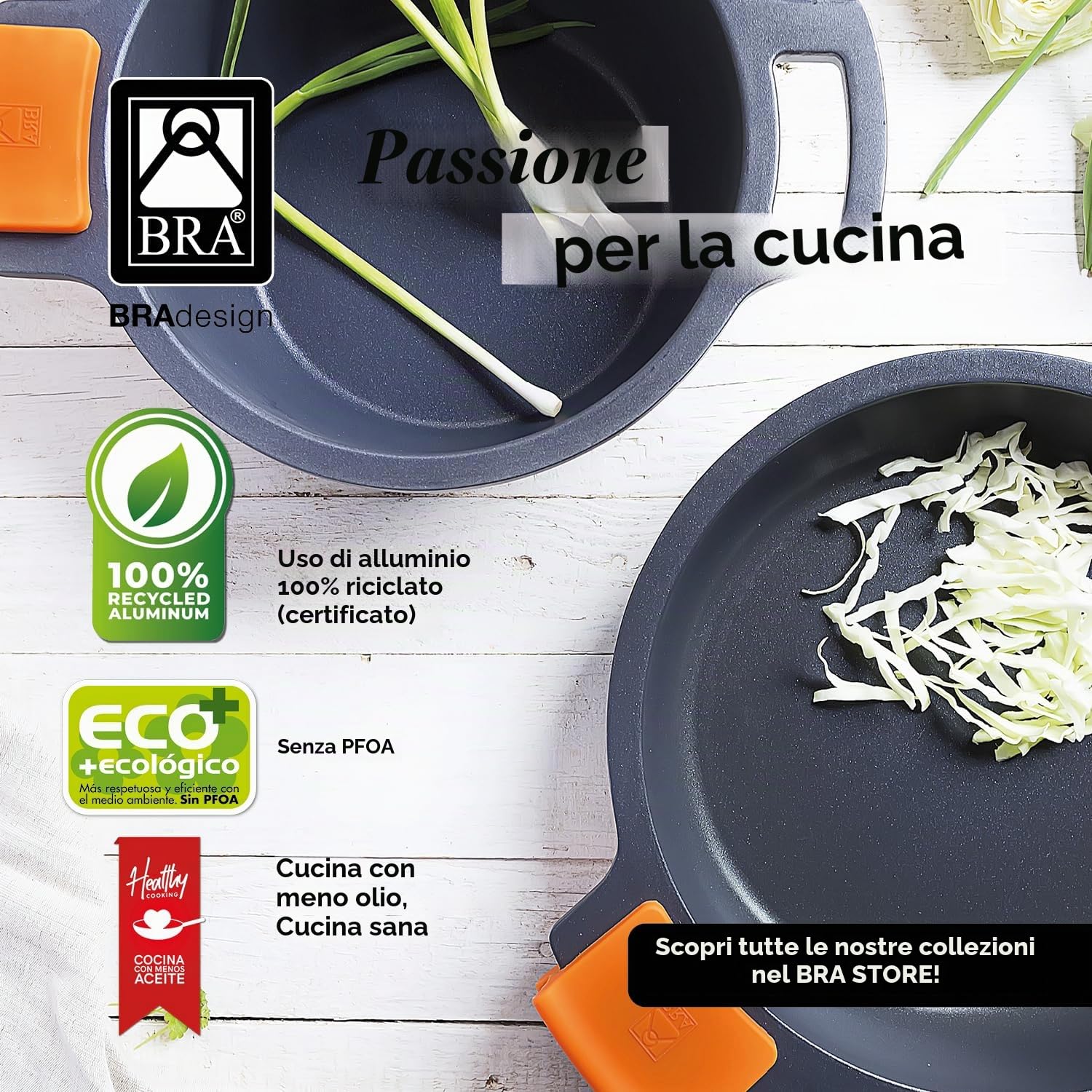 BRA Efficient | Batteria 7 pezzi, alluminio fuso, antiaderente