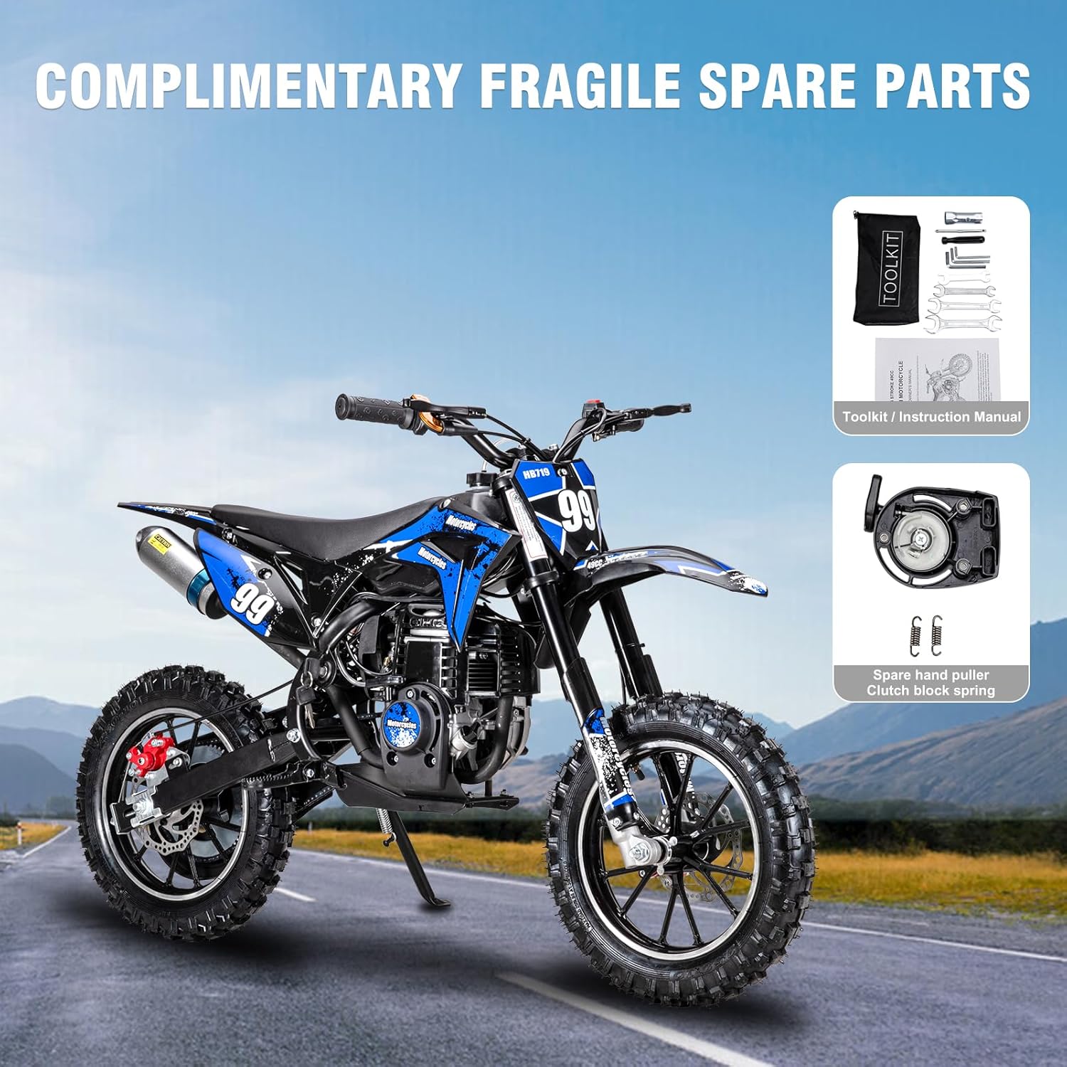 40cc 4-Stroke Dirt Bike for Kids, Gas Powered Off Road Motorcycle Mini Bikes with Speeds up to 25 MPH for Uphill and Off-Road Conditions Pull Start,for Kids 5-10,Blue