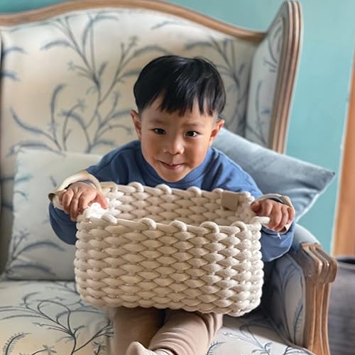 Miniatura 4 de Paquete de 2 cestas plegables de cuerda de algodón, cubos de almacenamiento tejidos a mano para joyas, control remoto, frutas, bonita cesta de tela