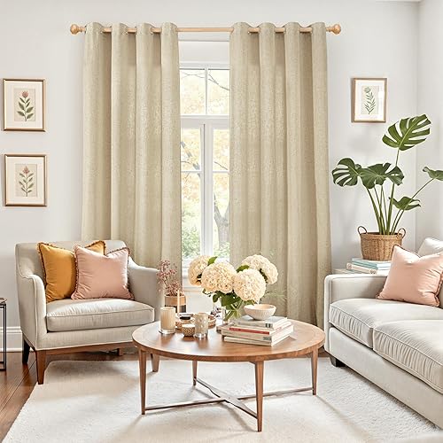 Miniatura 2 de YoungsTex 2 paneles de cortinas de lino marrón de 84 pulgadas de largo, para sala de estar, con ojales, filtrado de luz, cortinas de ventana para