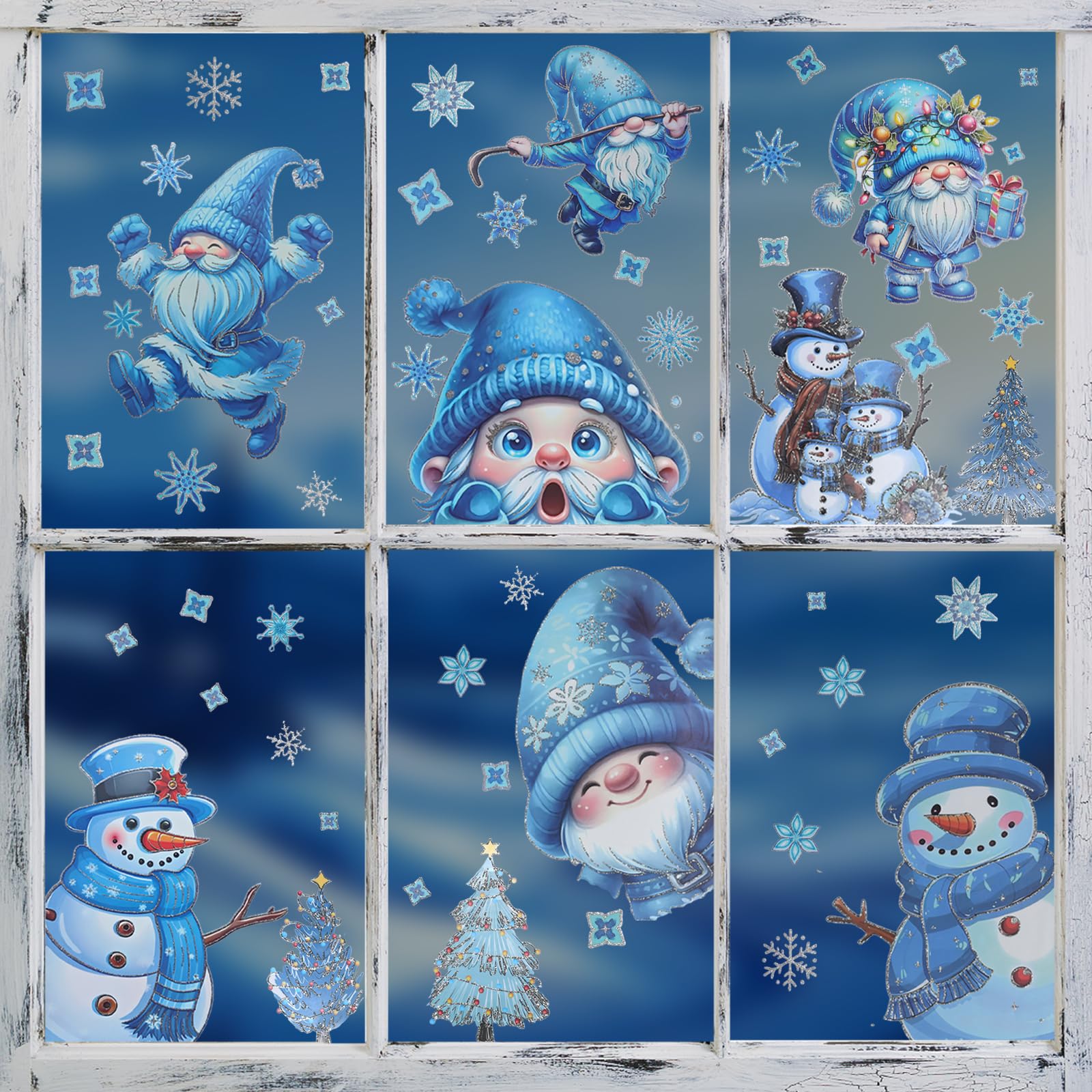 Stickers Noël Fenêtre Réutilisables, Autocollants Décoratifs Électrostatiques PVC, Flocons de Neige Père Noël pour Vitrine Porte Intérieur