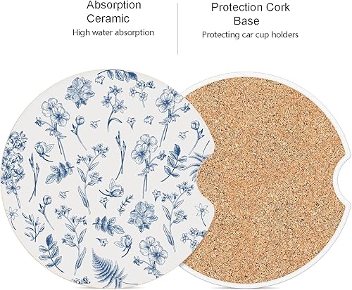 Miniatura 3 de Posavasos absorbentes para automóvil, paquete de 2 unidades para portavasos (azul oscuro)