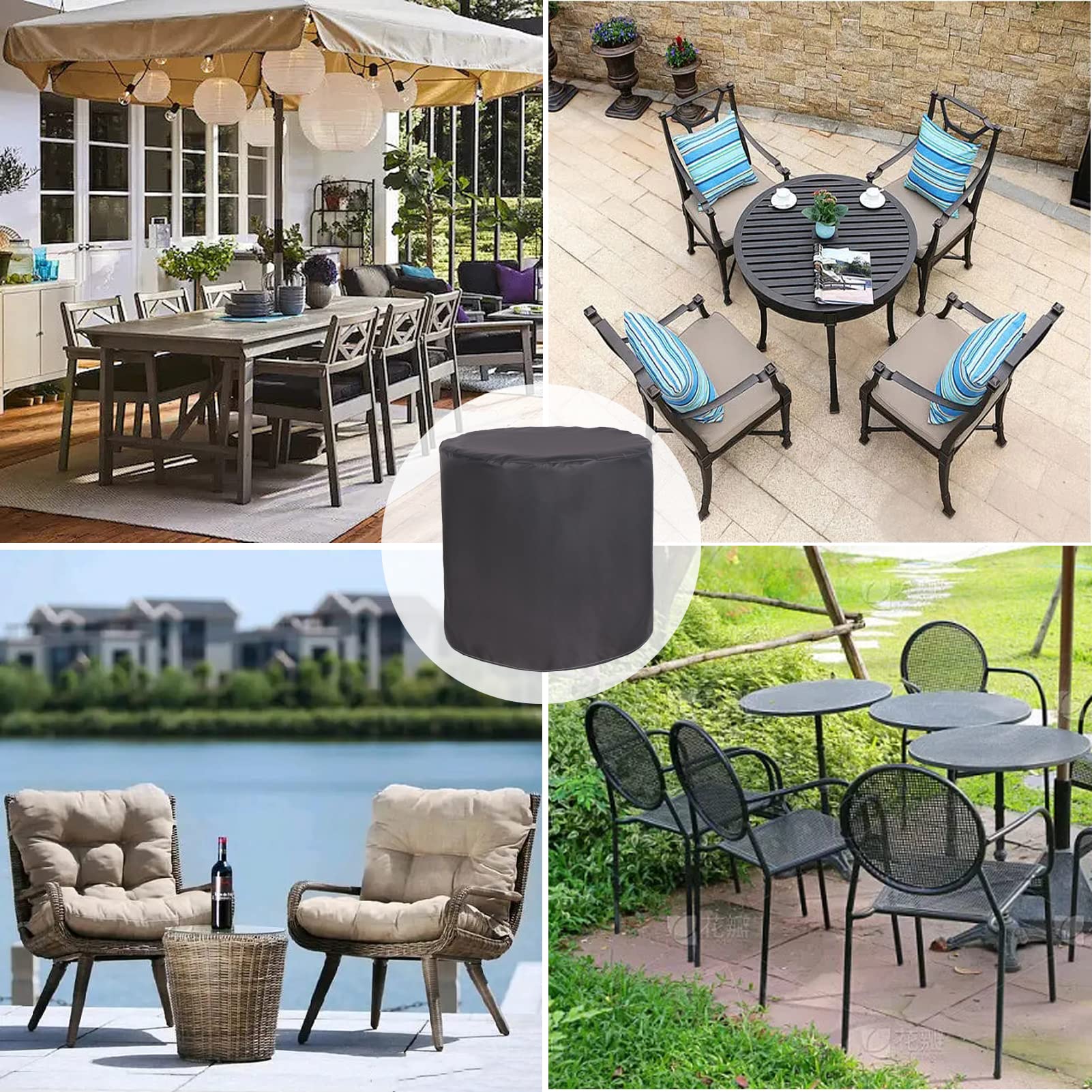 Copertura Per Tavolo Giardino Rotondo - Impermeabile E Anti-UV - 163x58cm - Tessuto Oxford 420D - Con Cordino - Foto 7