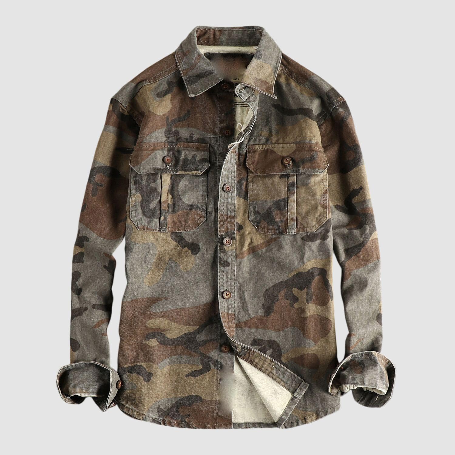Camisa de trabajo de manga larga de camuflaje para hombre, estilo americano, para uso diario
