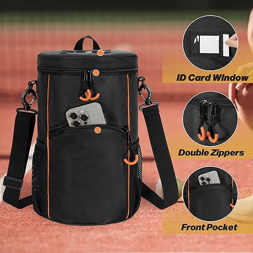 Miniatura 3 de DSLEAF Bolsa de pelota de tenis con parte inferior resistente, bolsa de béisbol y lacrosse con múltiples bolsillos y correa de hombro portátil para