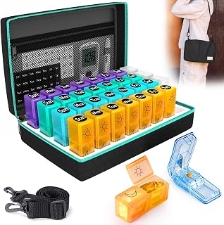 Monthly Pill Organizer 2 Times a Day, 31 Day Pill Box AM PM with Cutter & Travel Bag, Portable Soft One Month Pill Box Cases with Weekly Stickers, Convenient Medication & Vitamins
