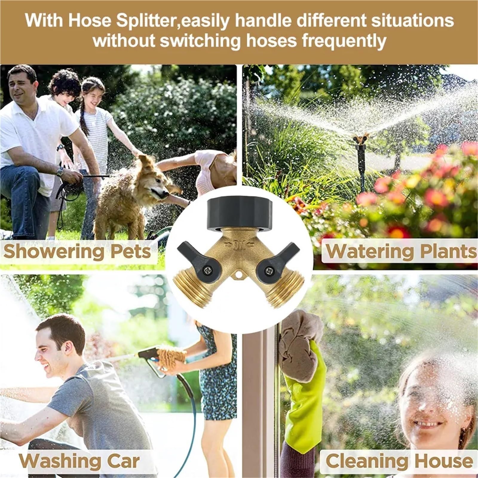 Raccordo per Rubinetto da Giardino, Adattatore for Rubinetto a Forma di Y con Filettatura a 2 Vie in Ottone, sdoppiatore for Tubo in Bronzo