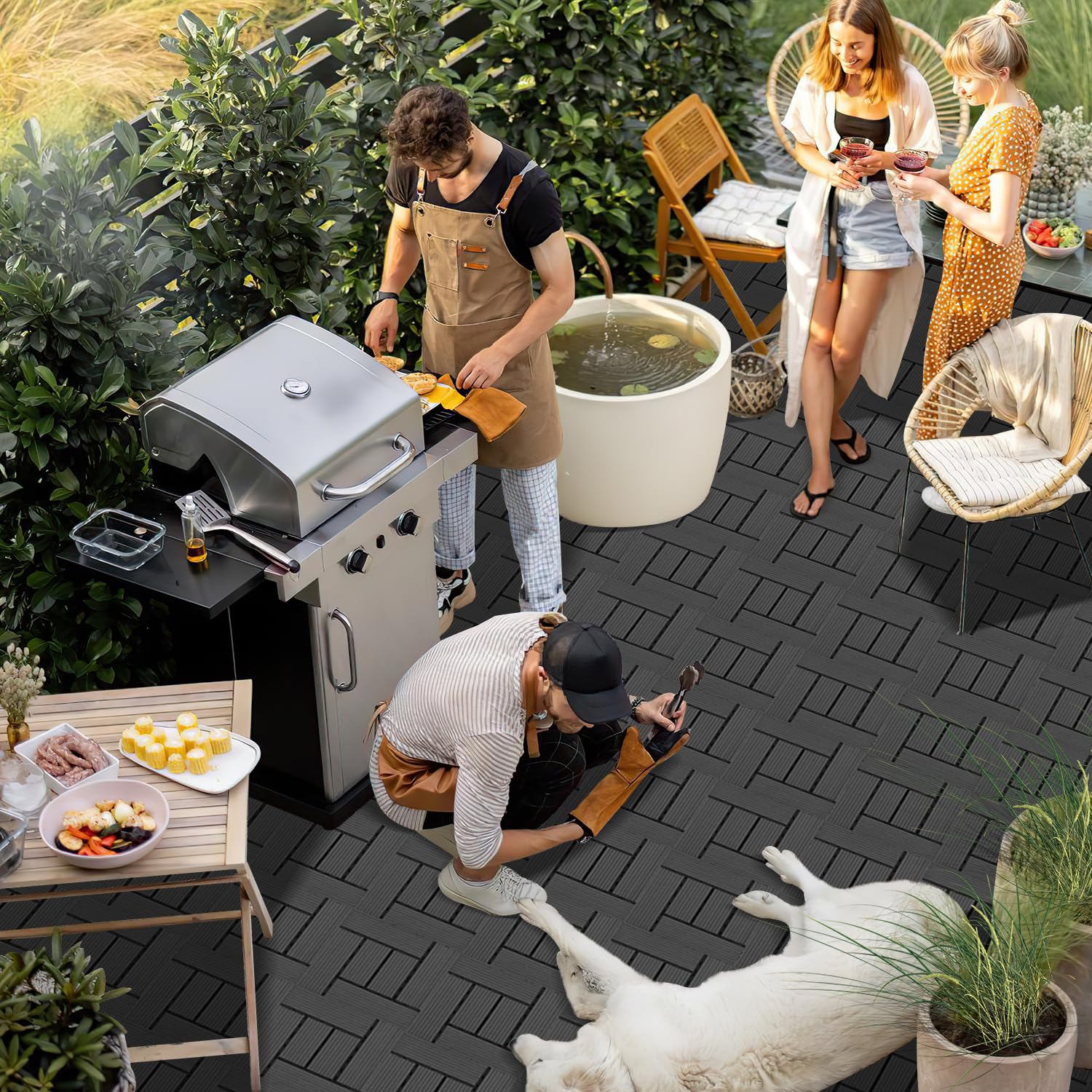 Gimisgu Baldosas para terraza de WPC, 30 x 30 cm, juego de 66 para 6 m², azulejos de balcón con sistema de clic, suelo para balcón, terraza, resistente a la intemperie con drenaje, antracita