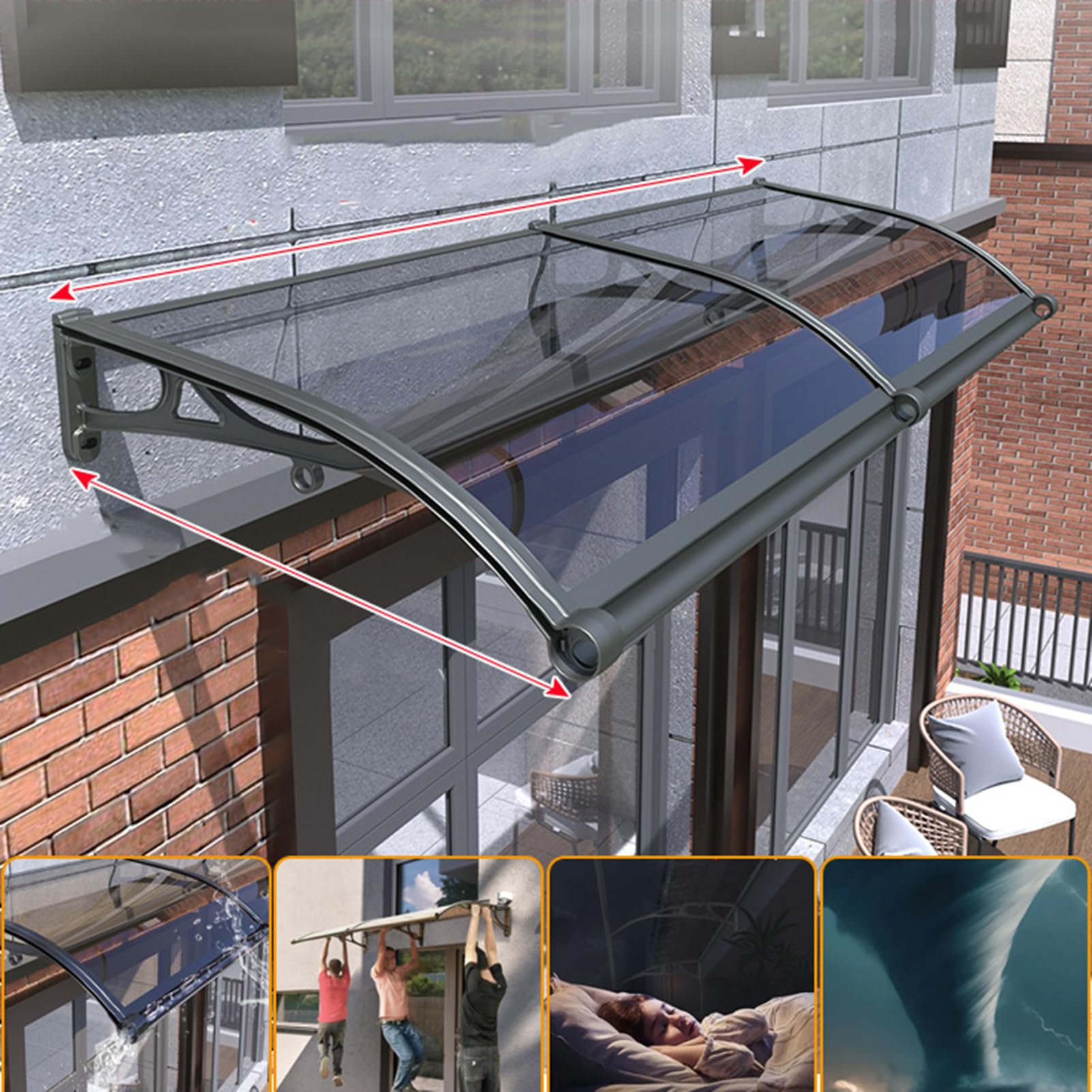 Auvent de porte avec drainage automatique et structure en aluminium résistant